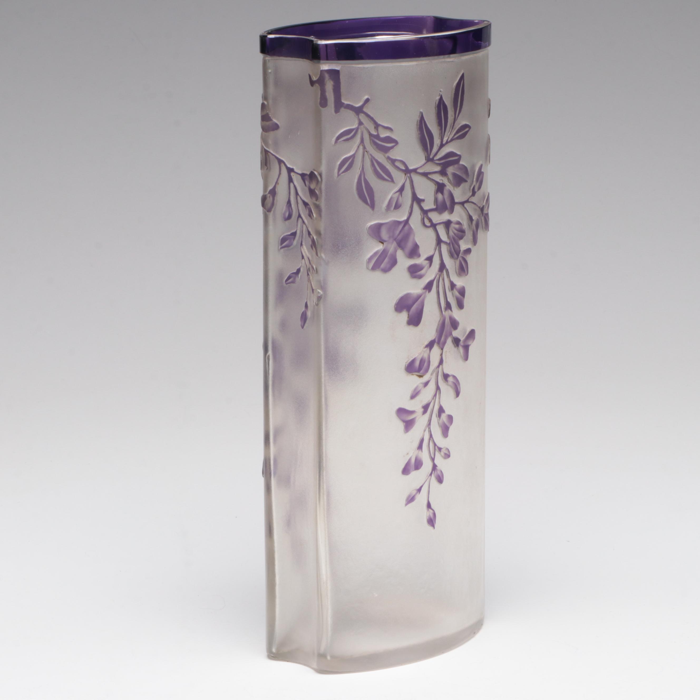 Val Saint Lambert Floral Motif Glass Vase