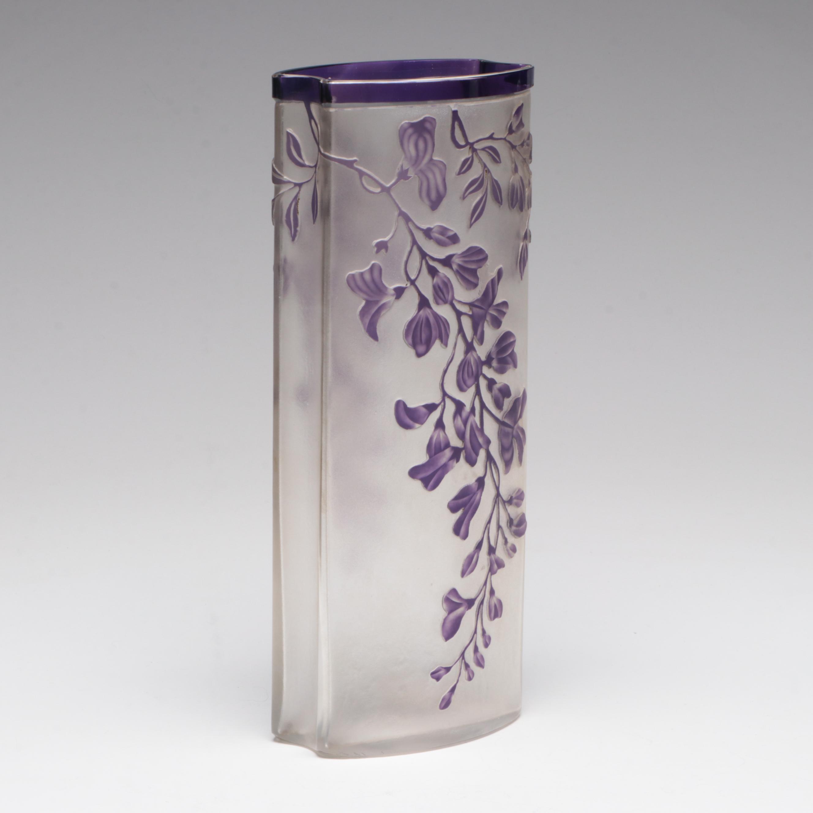 Val Saint Lambert Floral Motif Glass Vase