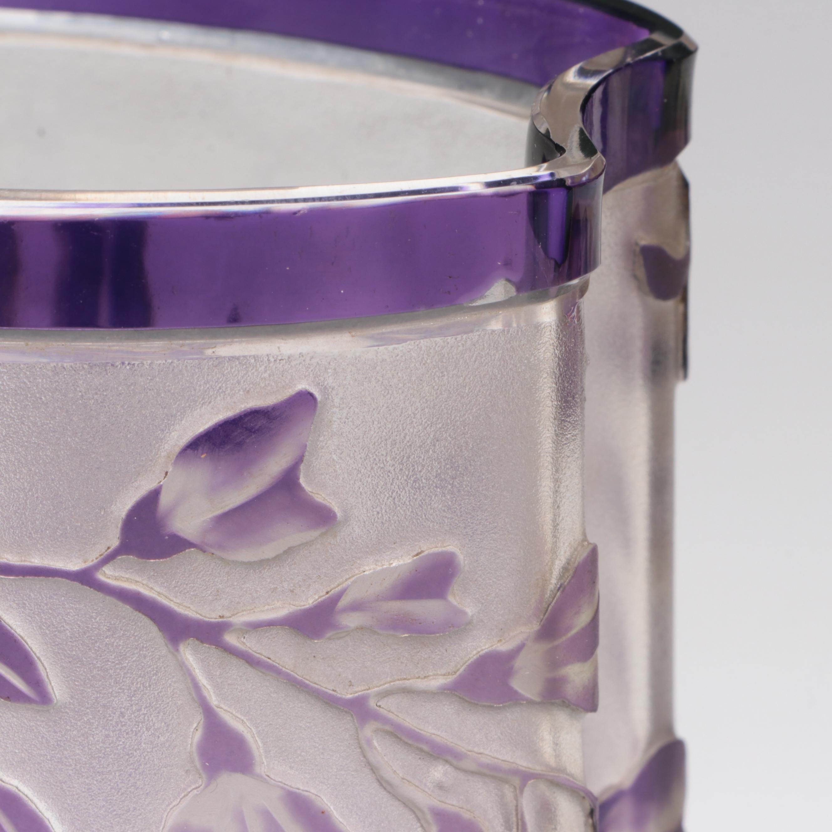 Val Saint Lambert Floral Motif Glass Vase