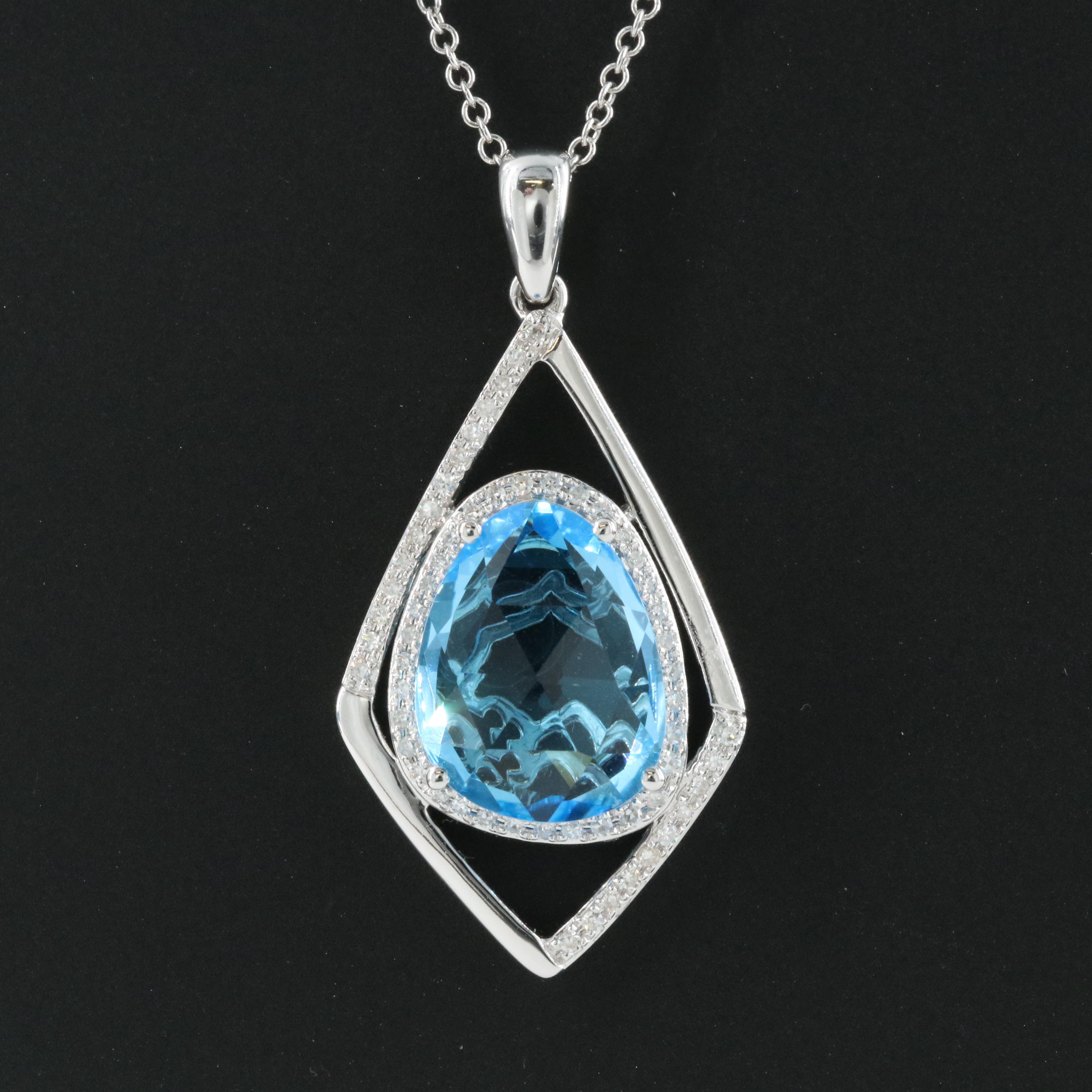 EFFY 14K Blue Topaz and Diamond Pendant Necklace