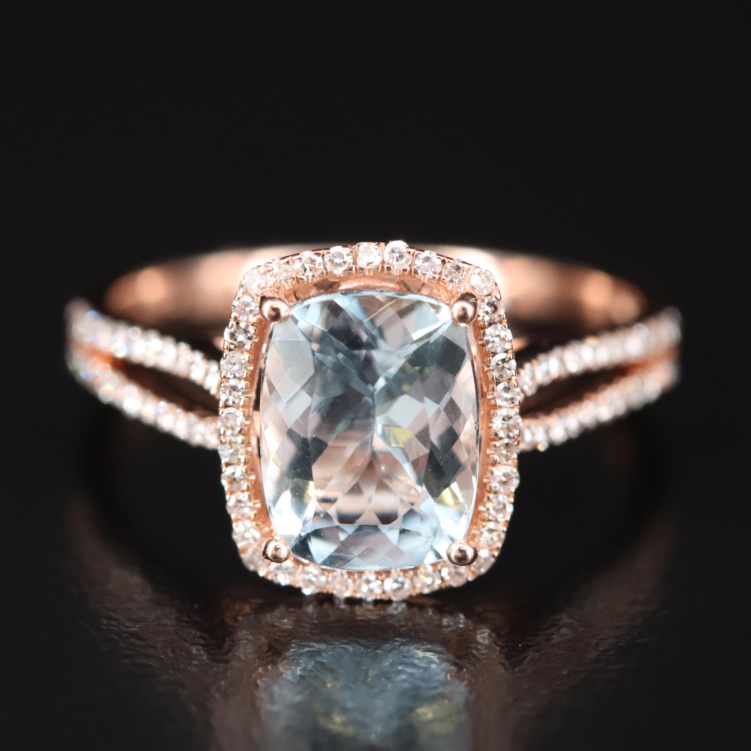 EFFY 14K Rose Gold Aquamarine and Diamond Ring