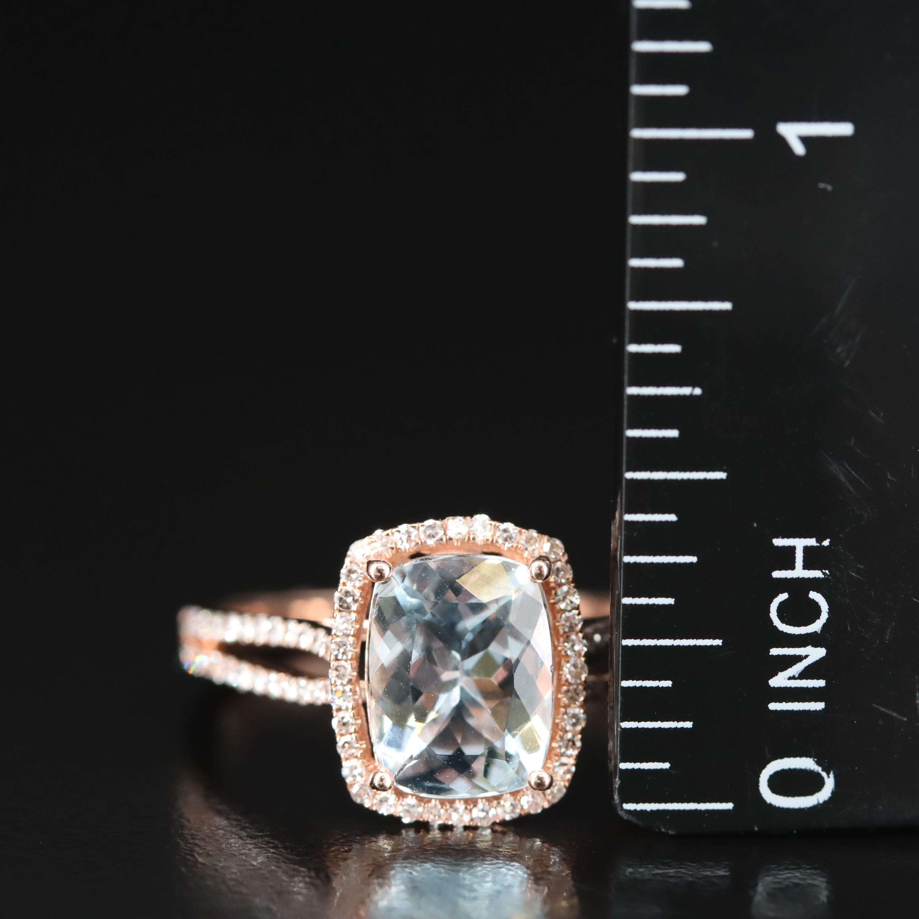 EFFY 14K Rose Gold Aquamarine and Diamond Ring