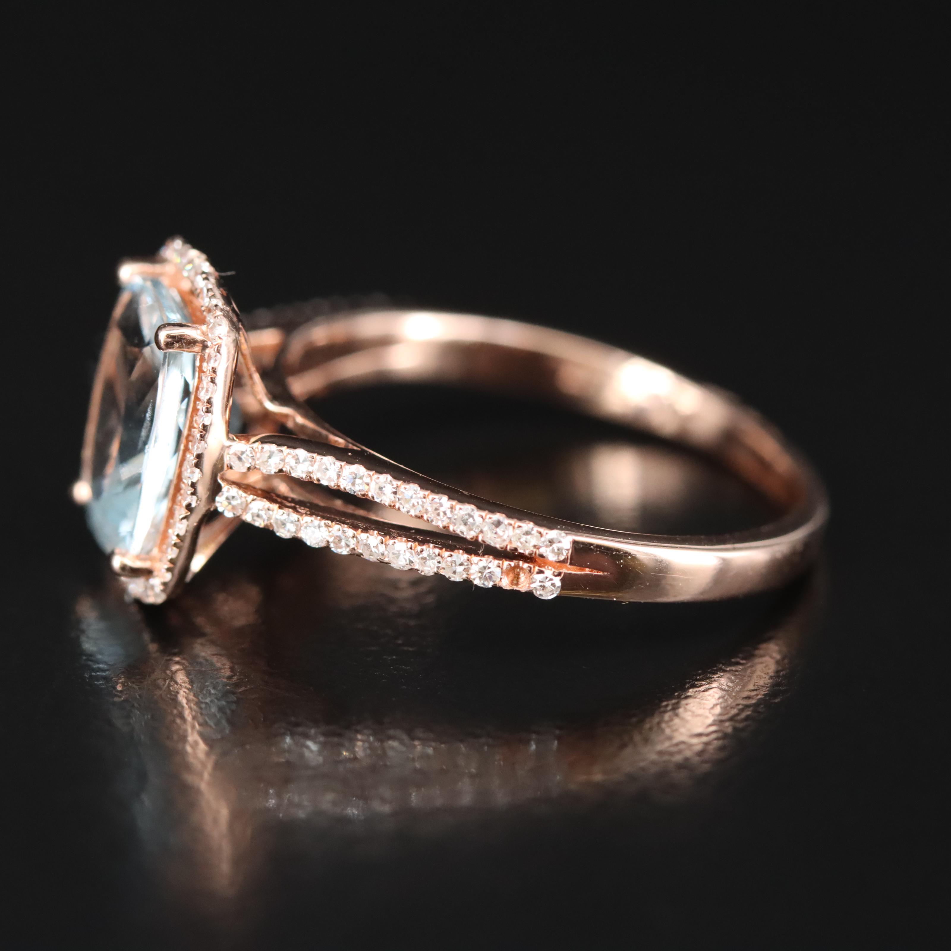 EFFY 14K Rose Gold Aquamarine and Diamond Ring