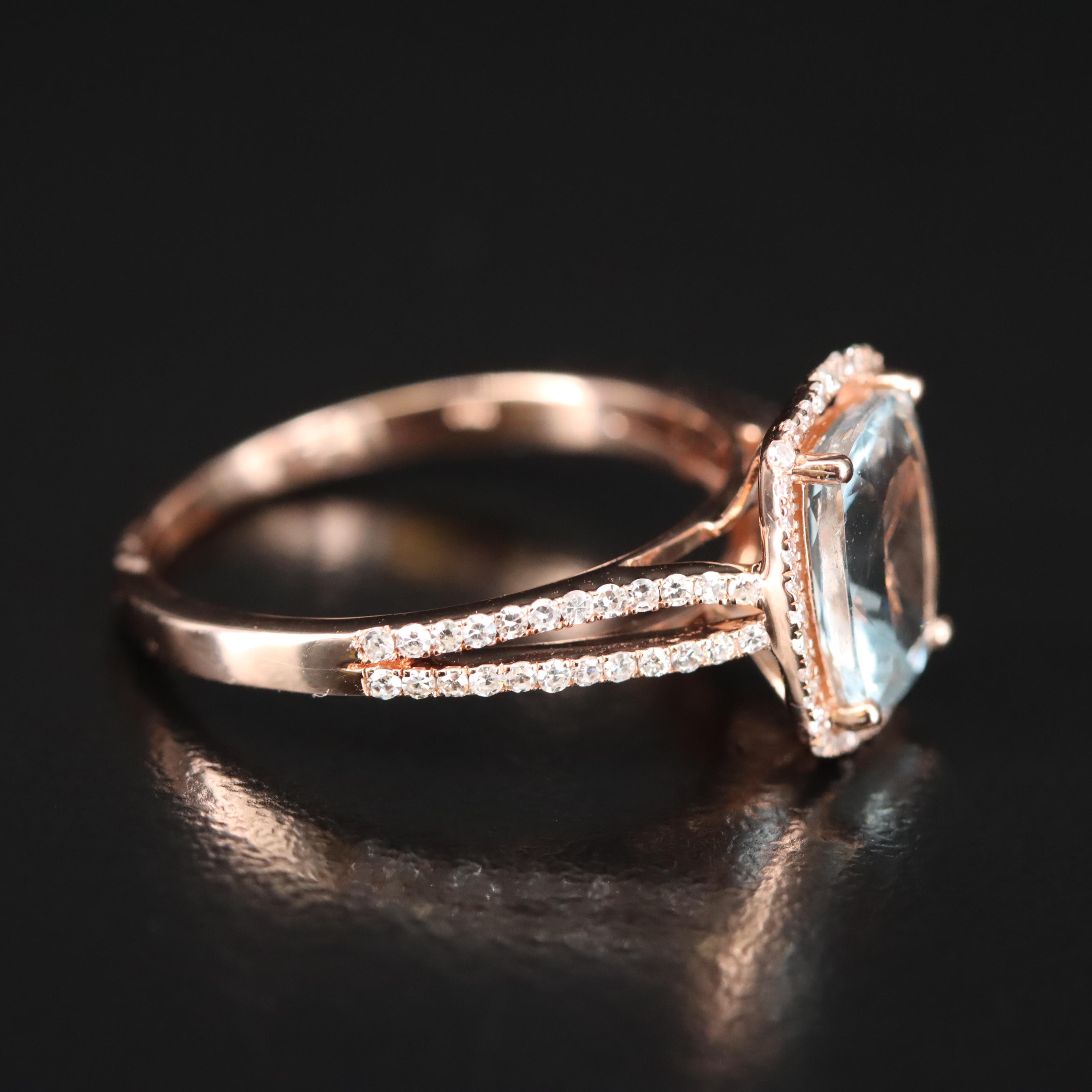 EFFY 14K Rose Gold Aquamarine and Diamond Ring