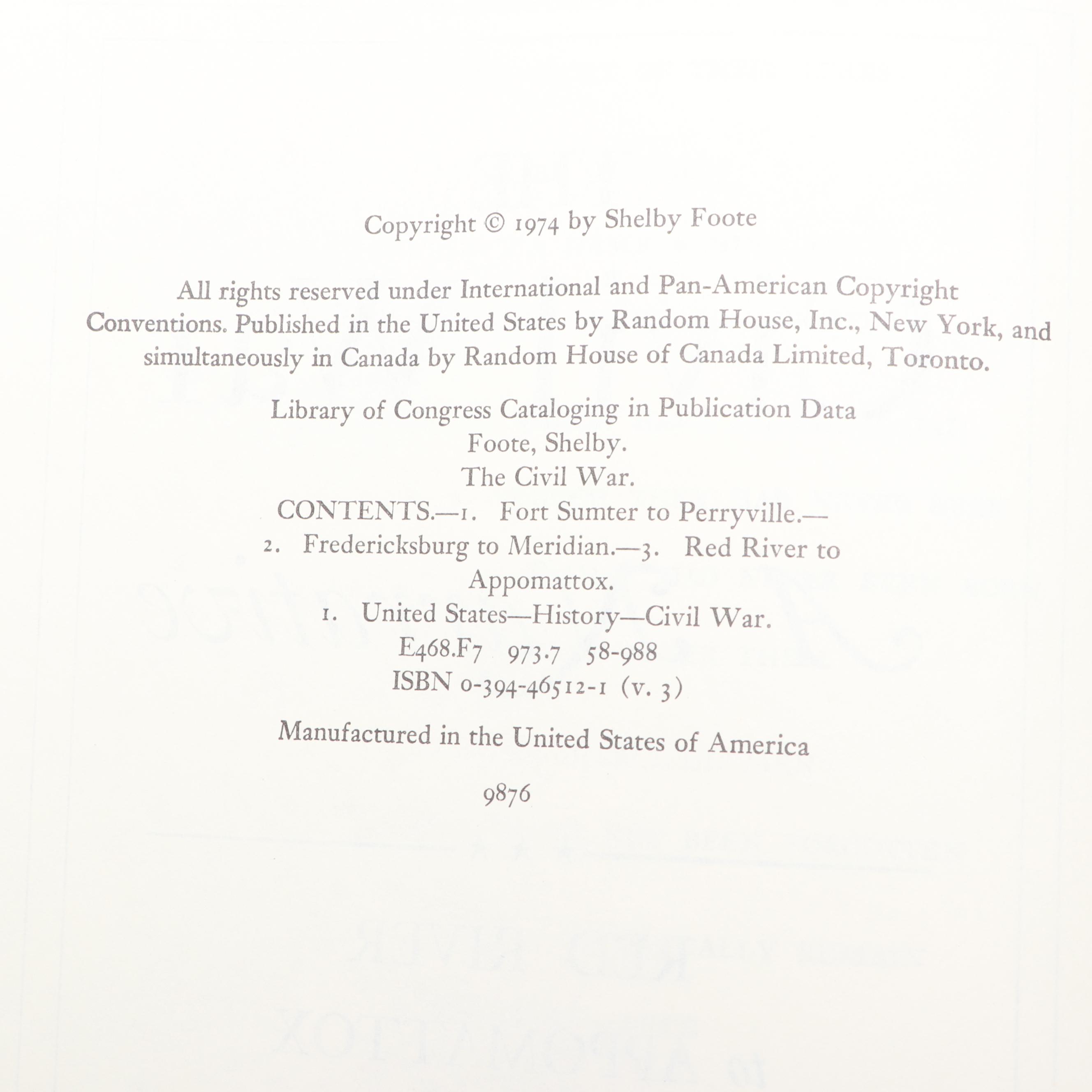 "The Civil War: A Narrative" Three-Volume Set by Shelby Foote, Mid/Late 20th C.