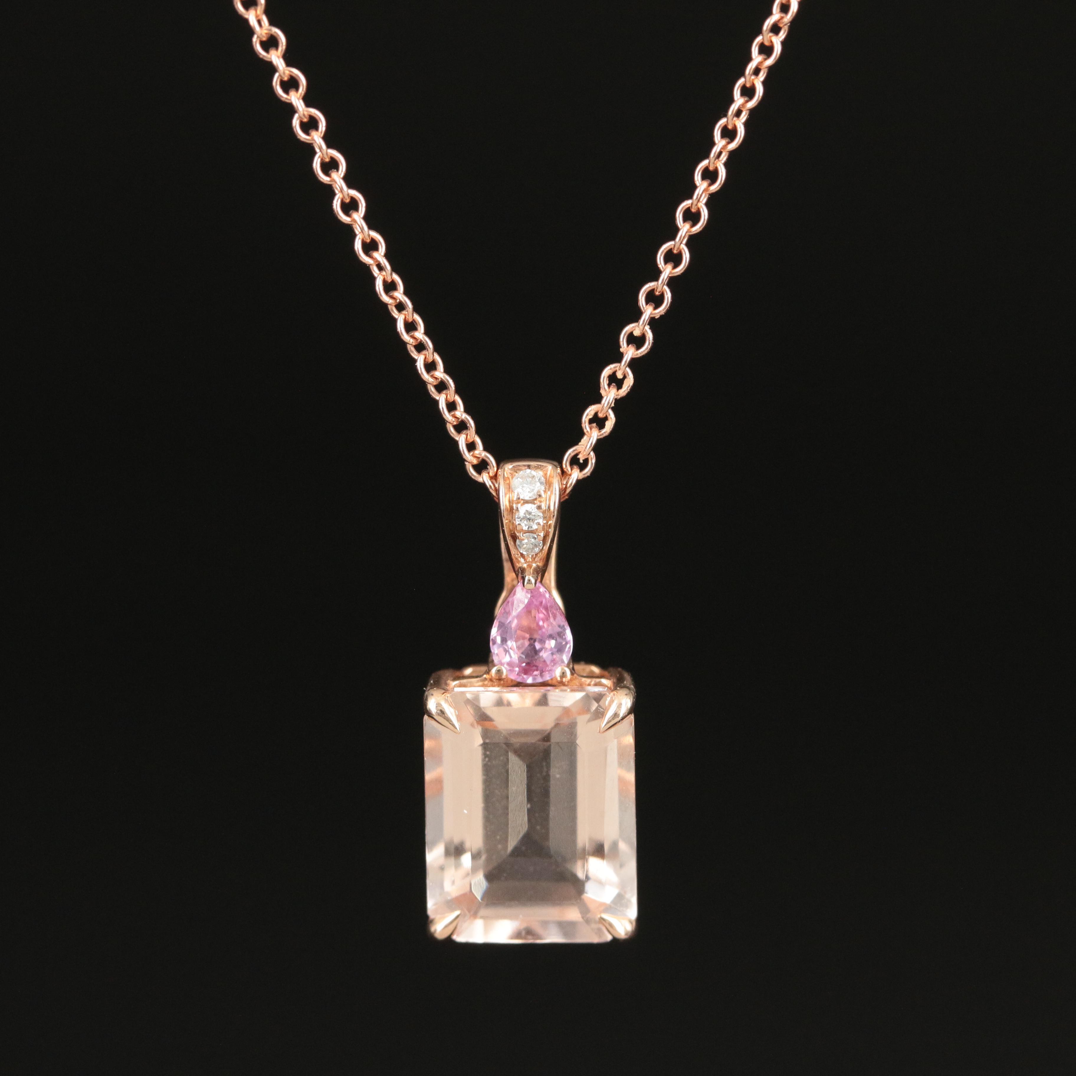 Effy 14K Rose Gold Morganite, Pink Sapphire, and Diamond Pendant Necklace