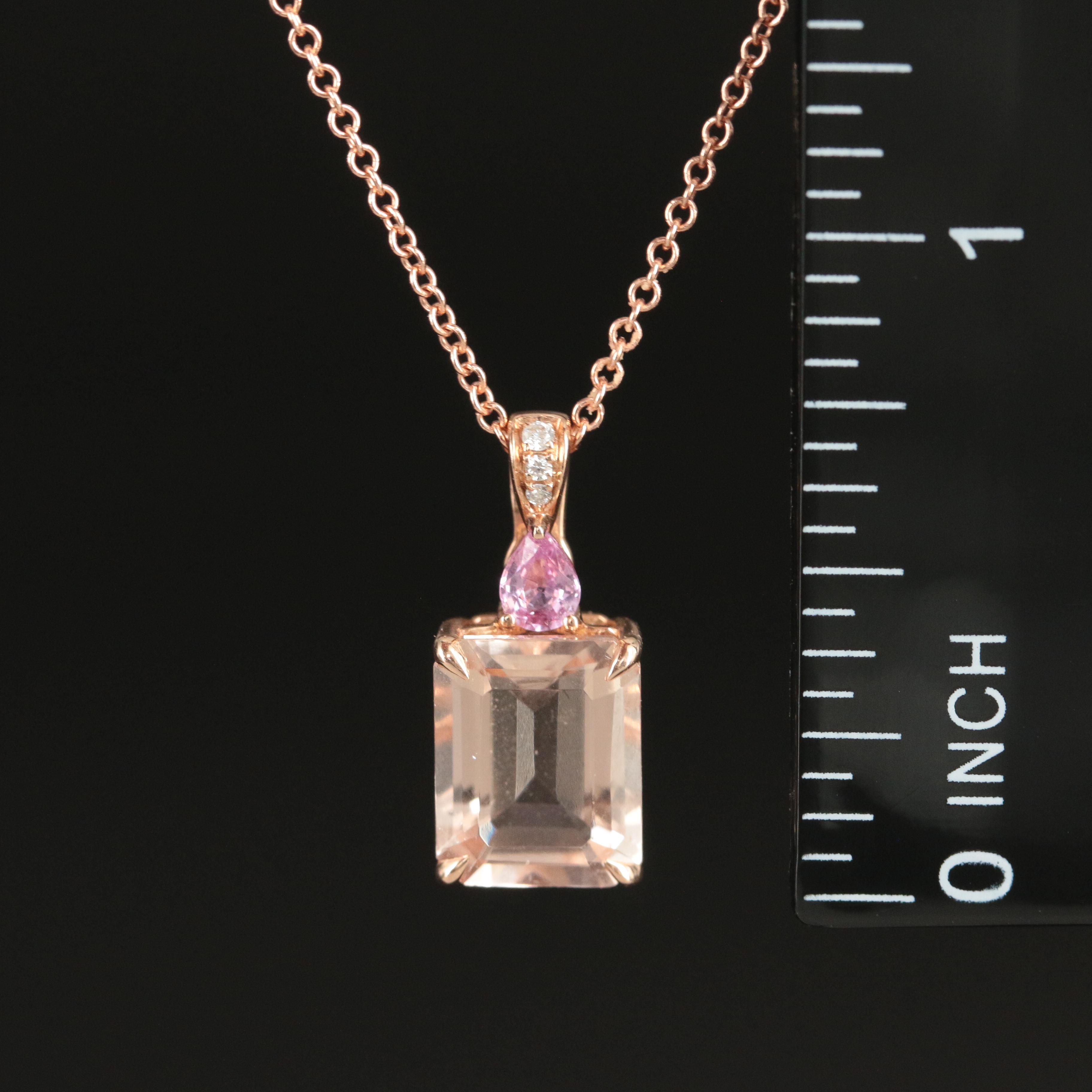 Effy 14K Rose Gold Morganite, Pink Sapphire, and Diamond Pendant Necklace