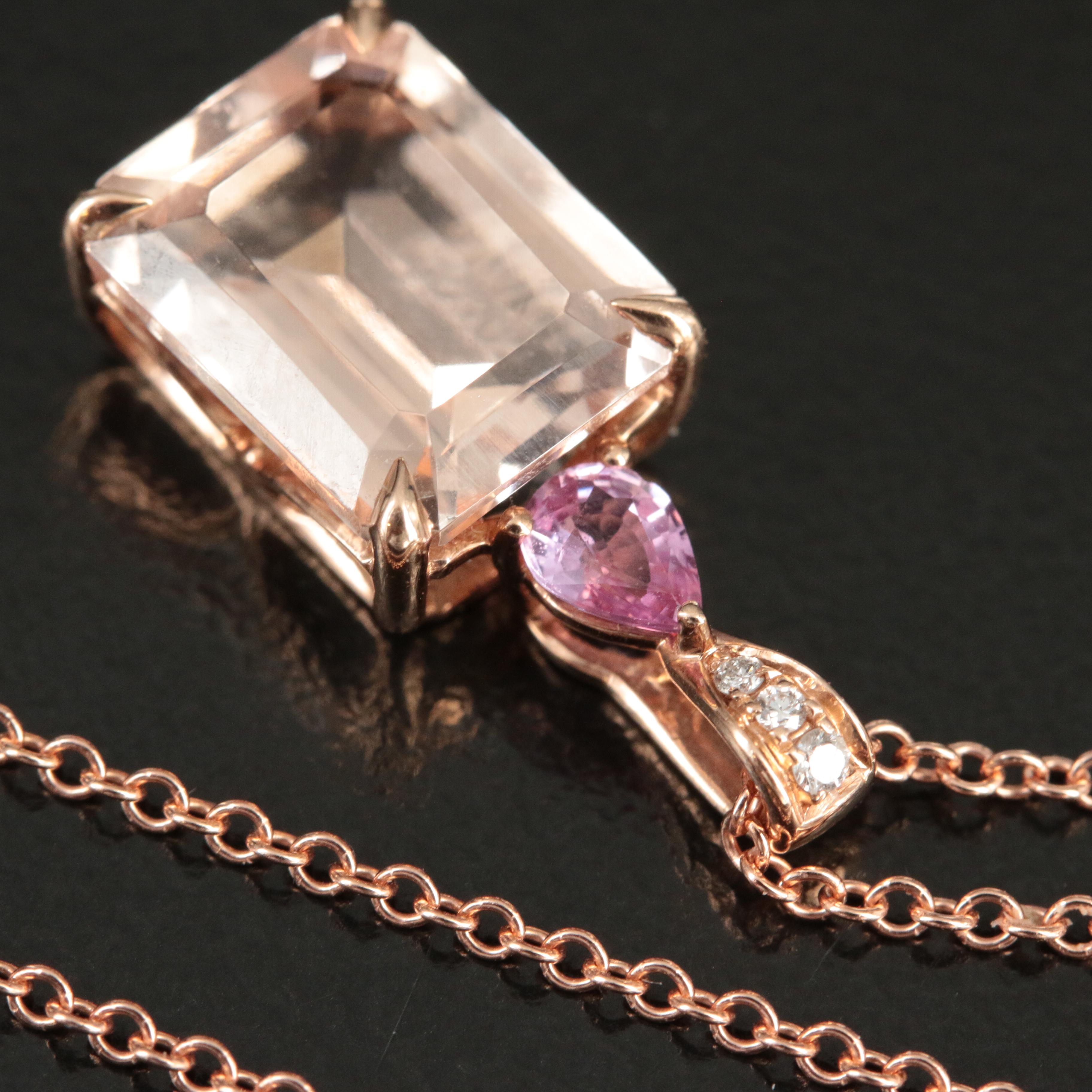 Effy 14K Rose Gold Morganite, Pink Sapphire, and Diamond Pendant Necklace