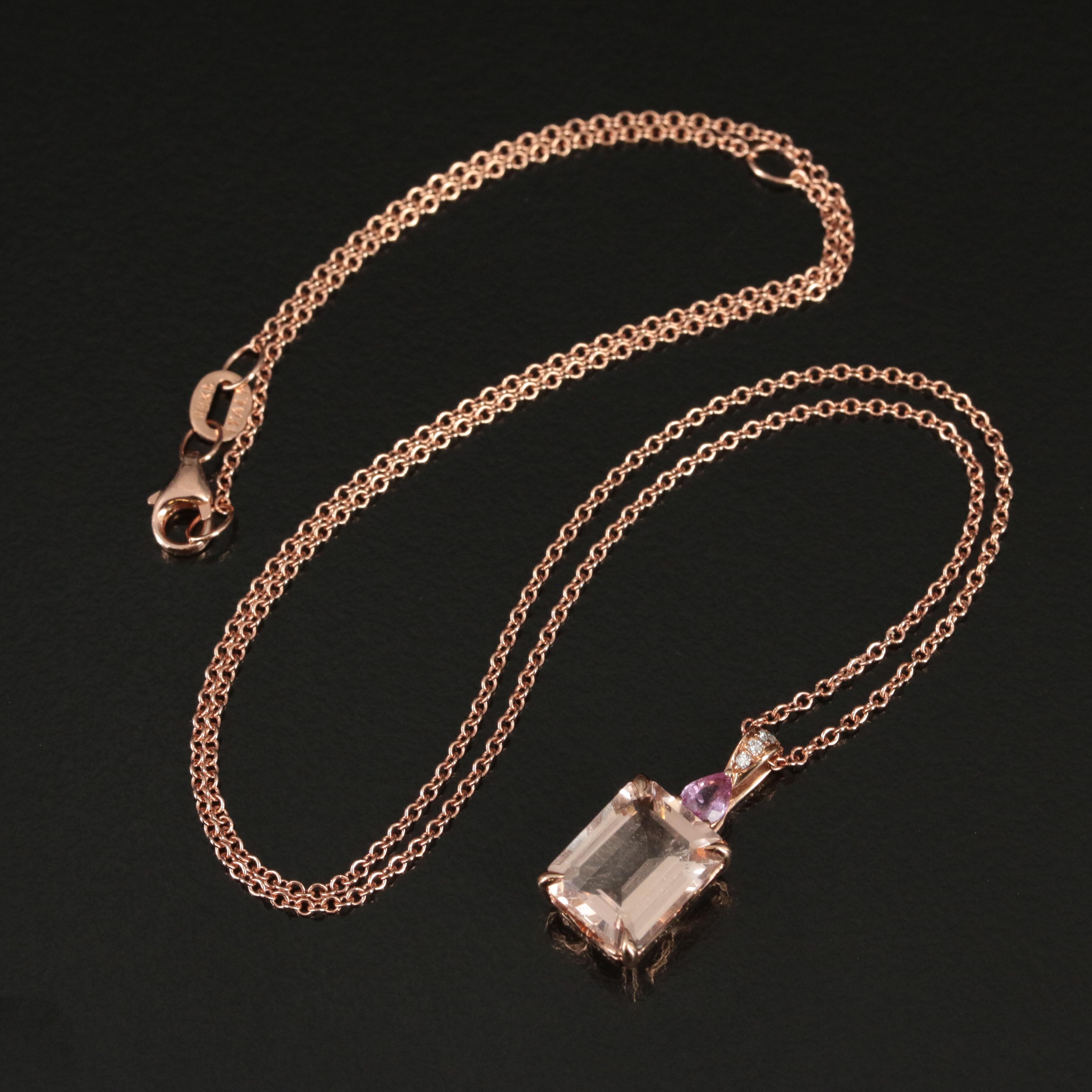 Effy 14K Rose Gold Morganite, Pink Sapphire, and Diamond Pendant Necklace