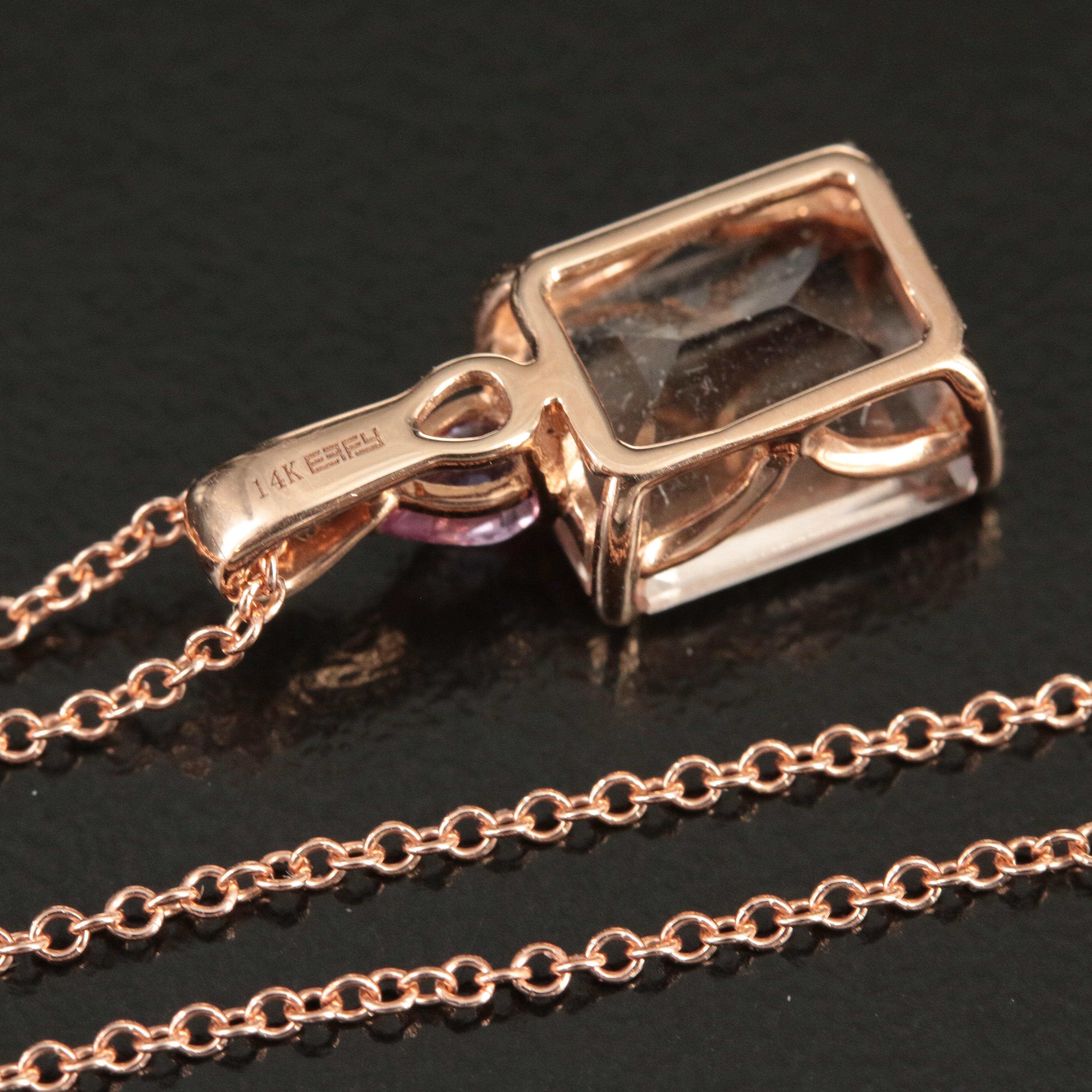 Effy 14K Rose Gold Morganite, Pink Sapphire, and Diamond Pendant Necklace