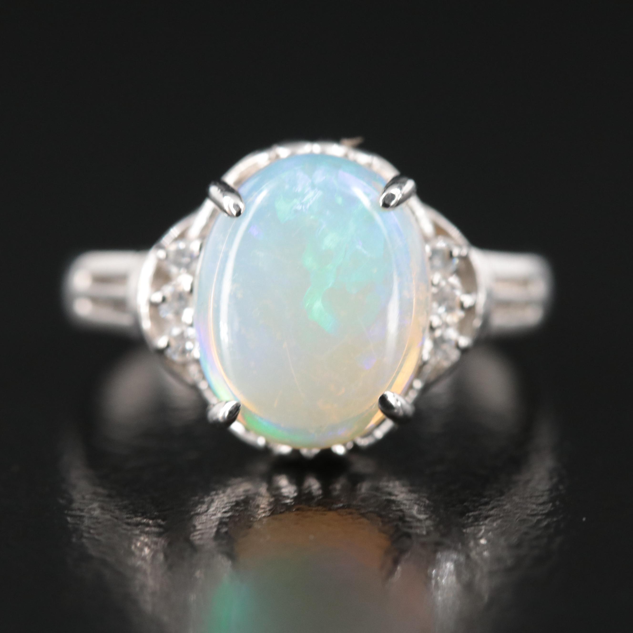 Platinum Opal and Diamond Ring