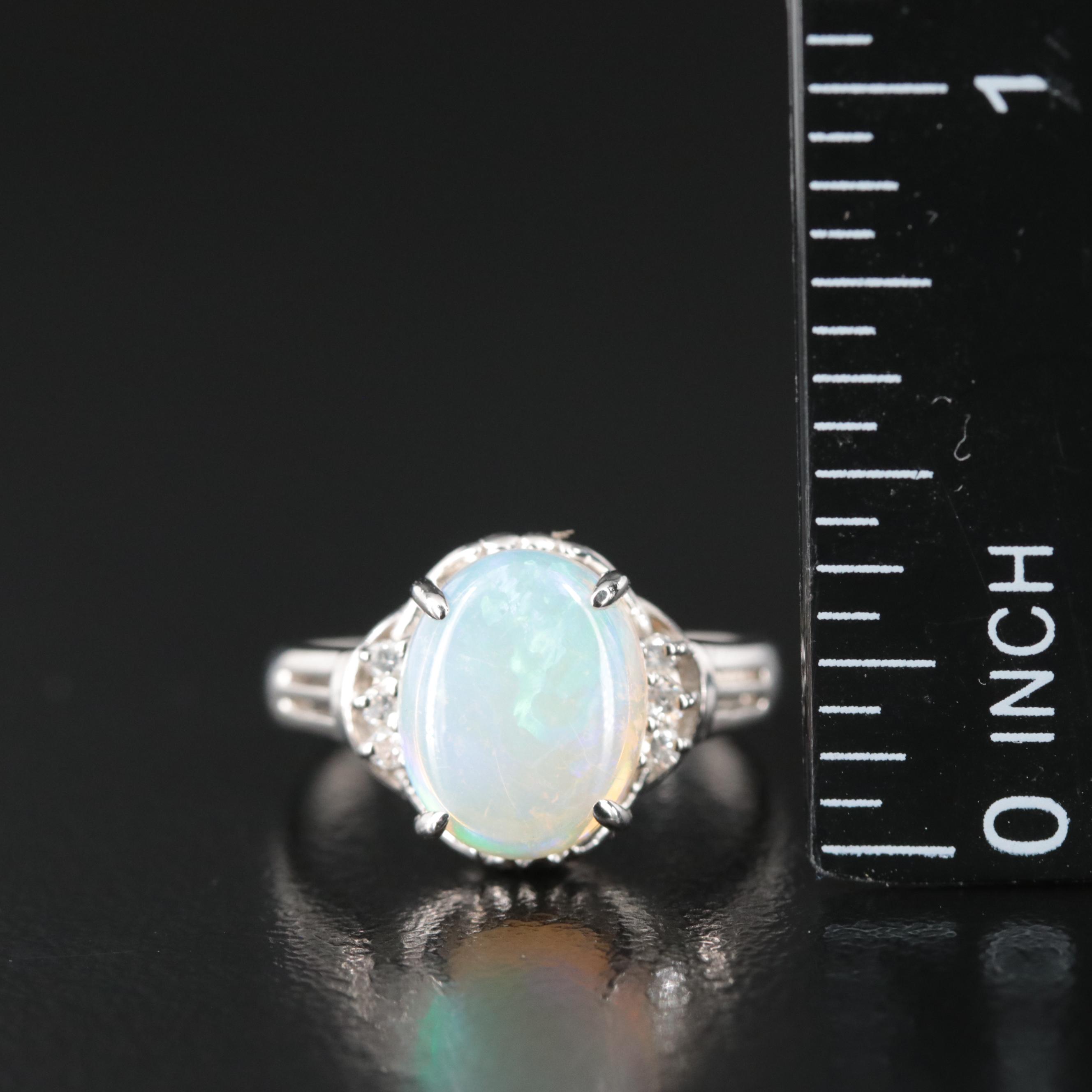 Platinum Opal and Diamond Ring