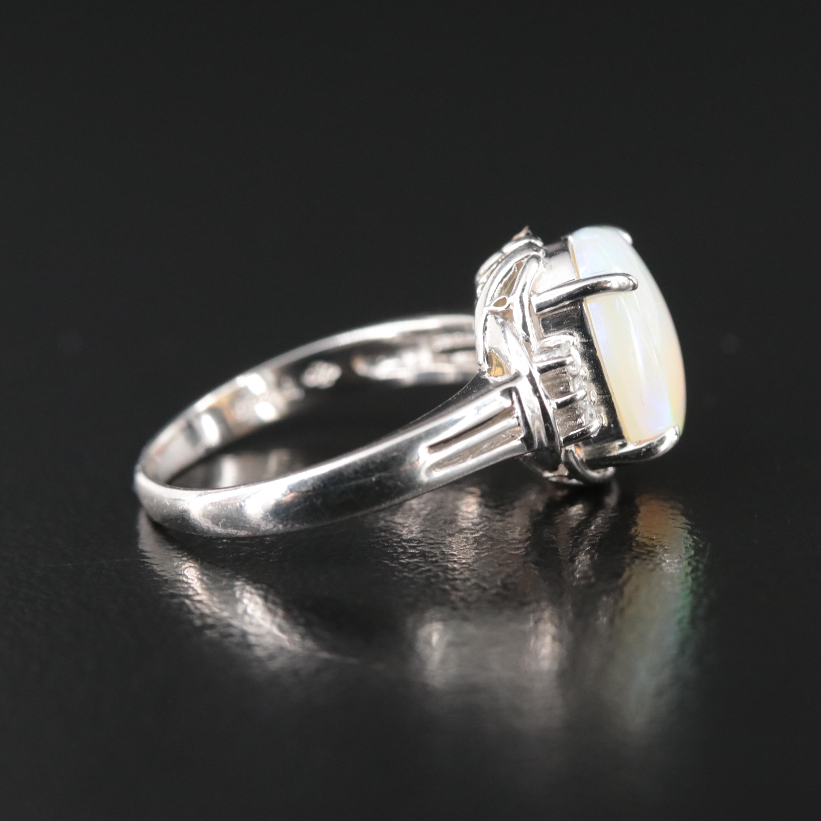 Platinum Opal and Diamond Ring