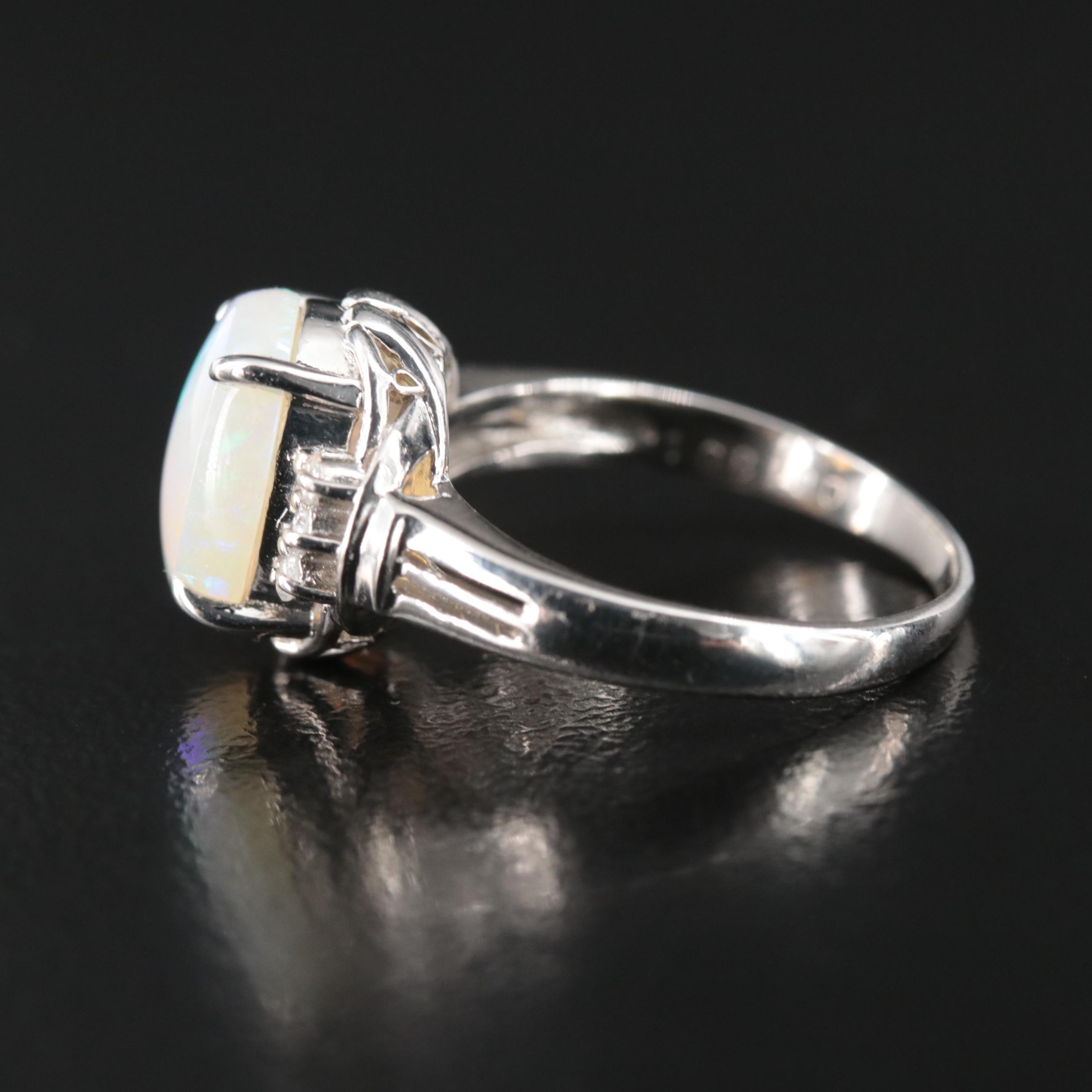 Platinum Opal and Diamond Ring