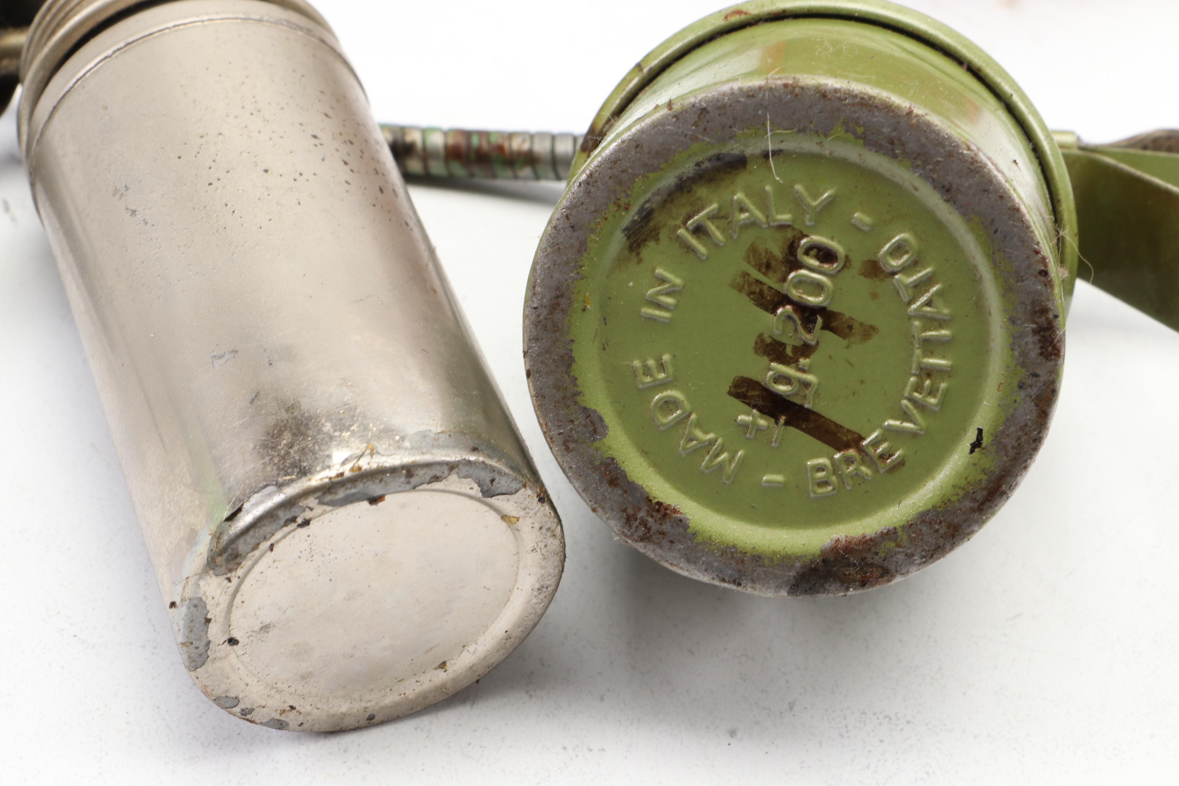 Metal Oil Cans and Enameled Basin