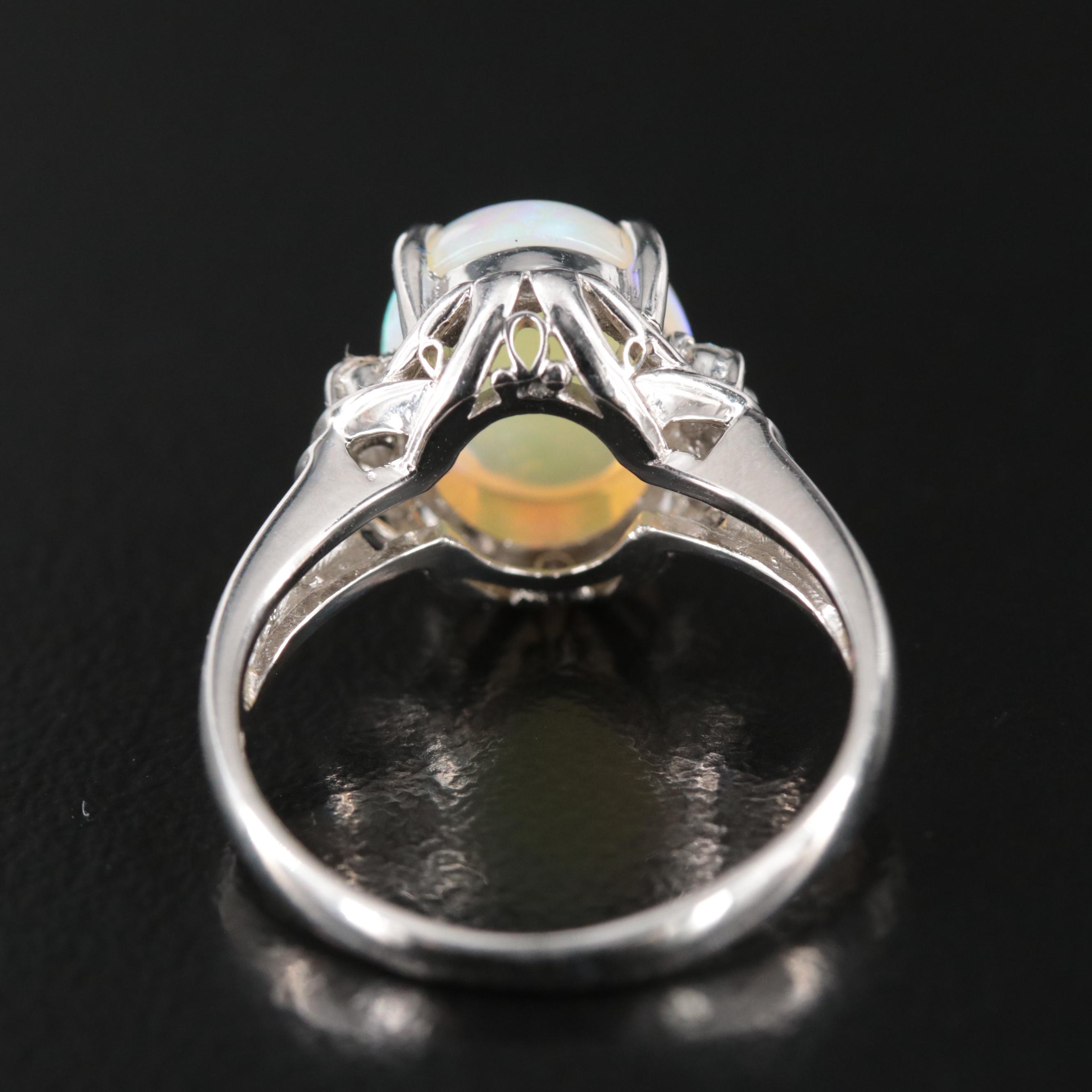 Platinum Opal and Diamond Ring