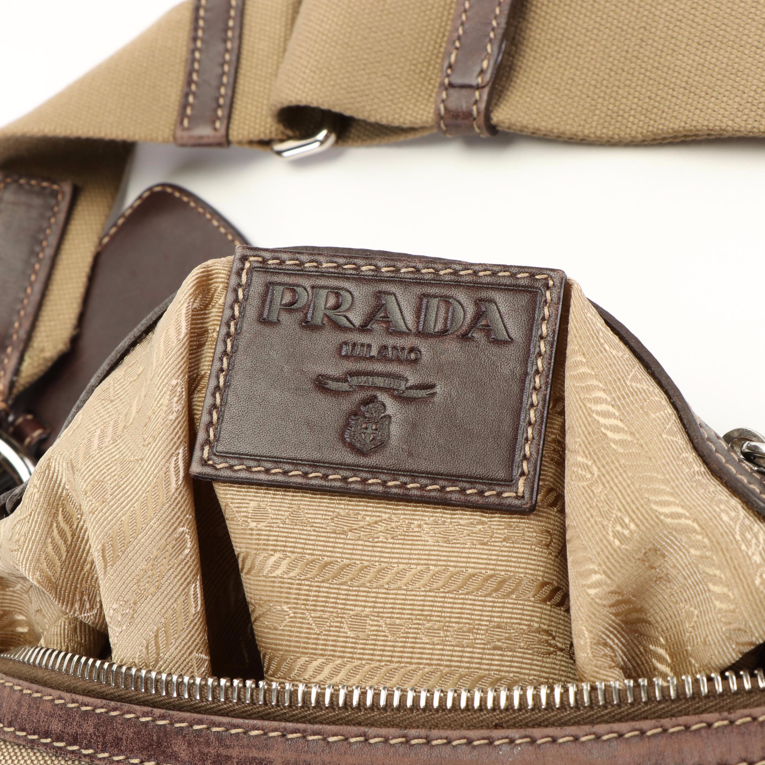 Prada Logo Jacquard Canapa Shoulder Bag
