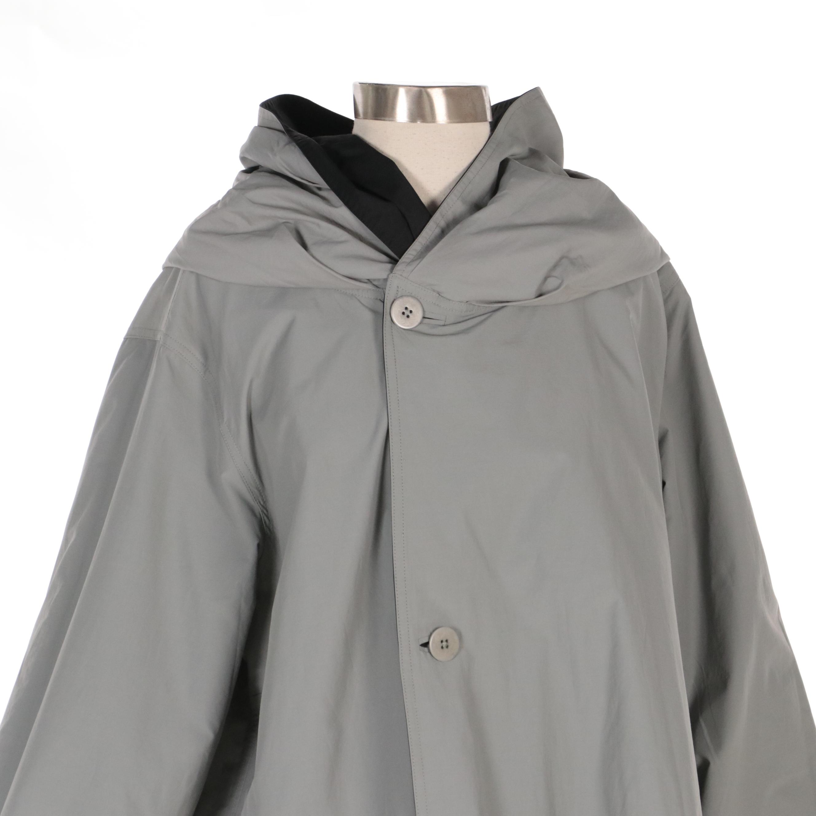 Eileen Fisher Reversible Hooded Raincoat in Black/Grey EBTH