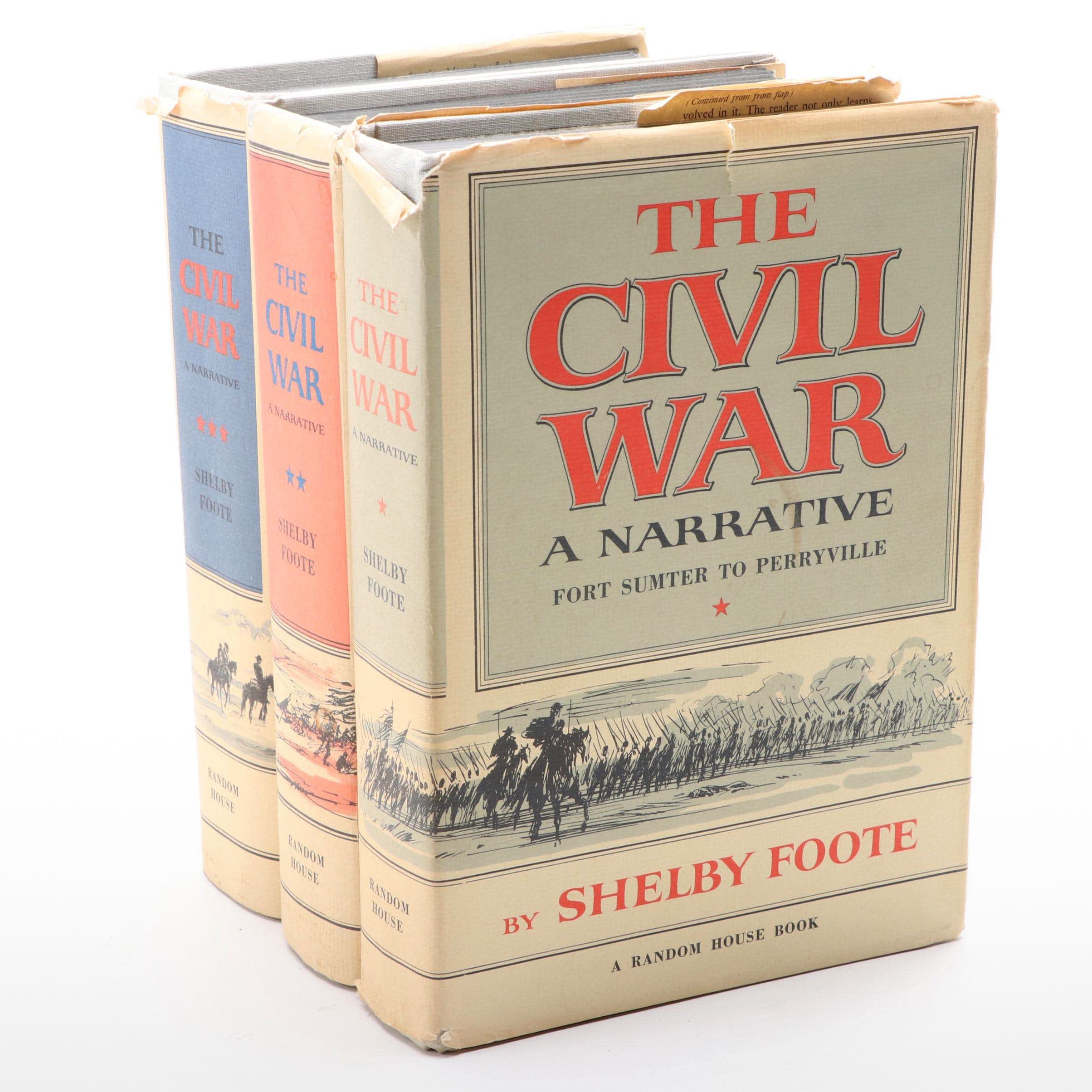 "The Civil War: A Narrative" Three-Volume Set by Shelby Foote, Mid/Late 20th C.
