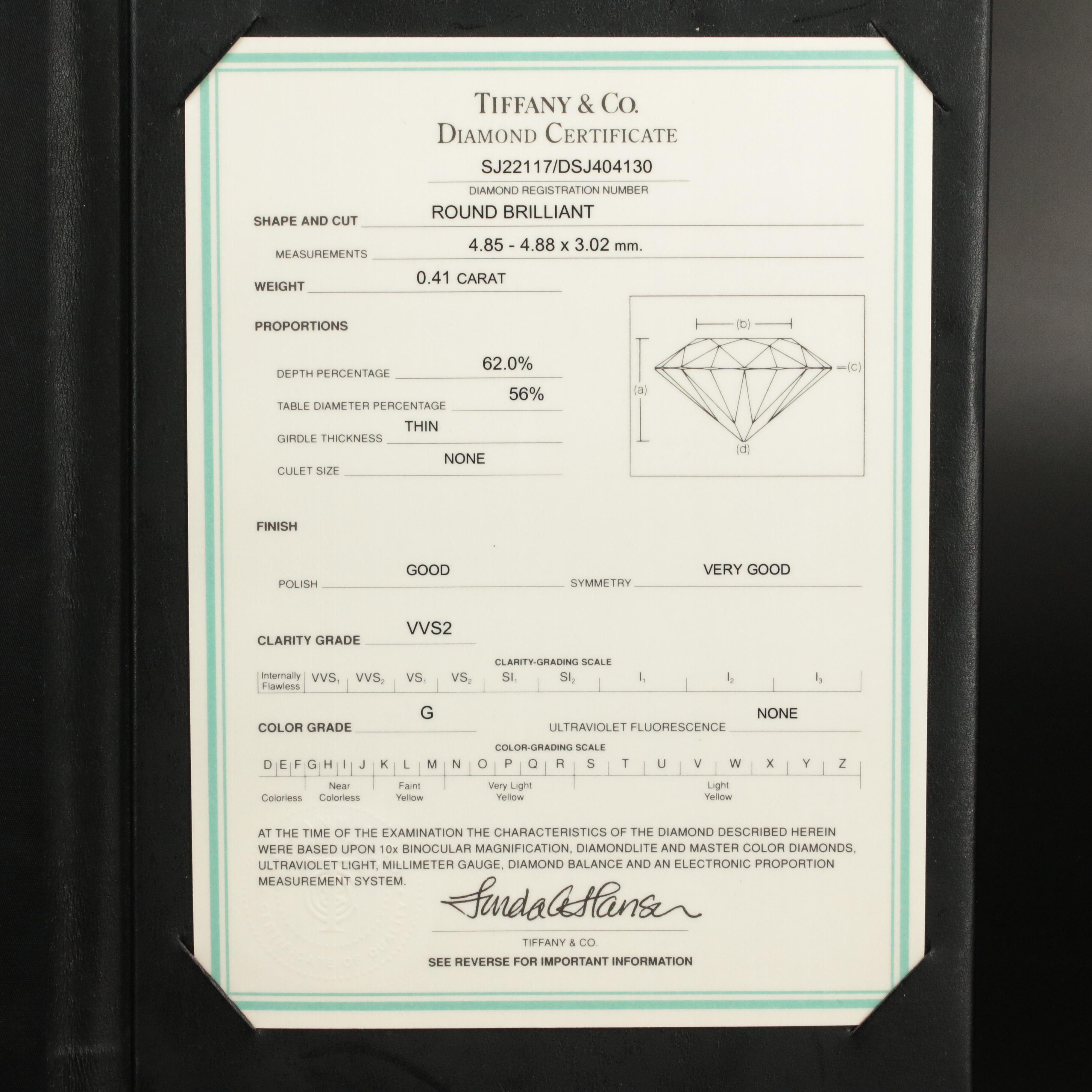 Tiffany & Co. Platinum 0.41 CT Diamond Necklace with Tiffany Certificate