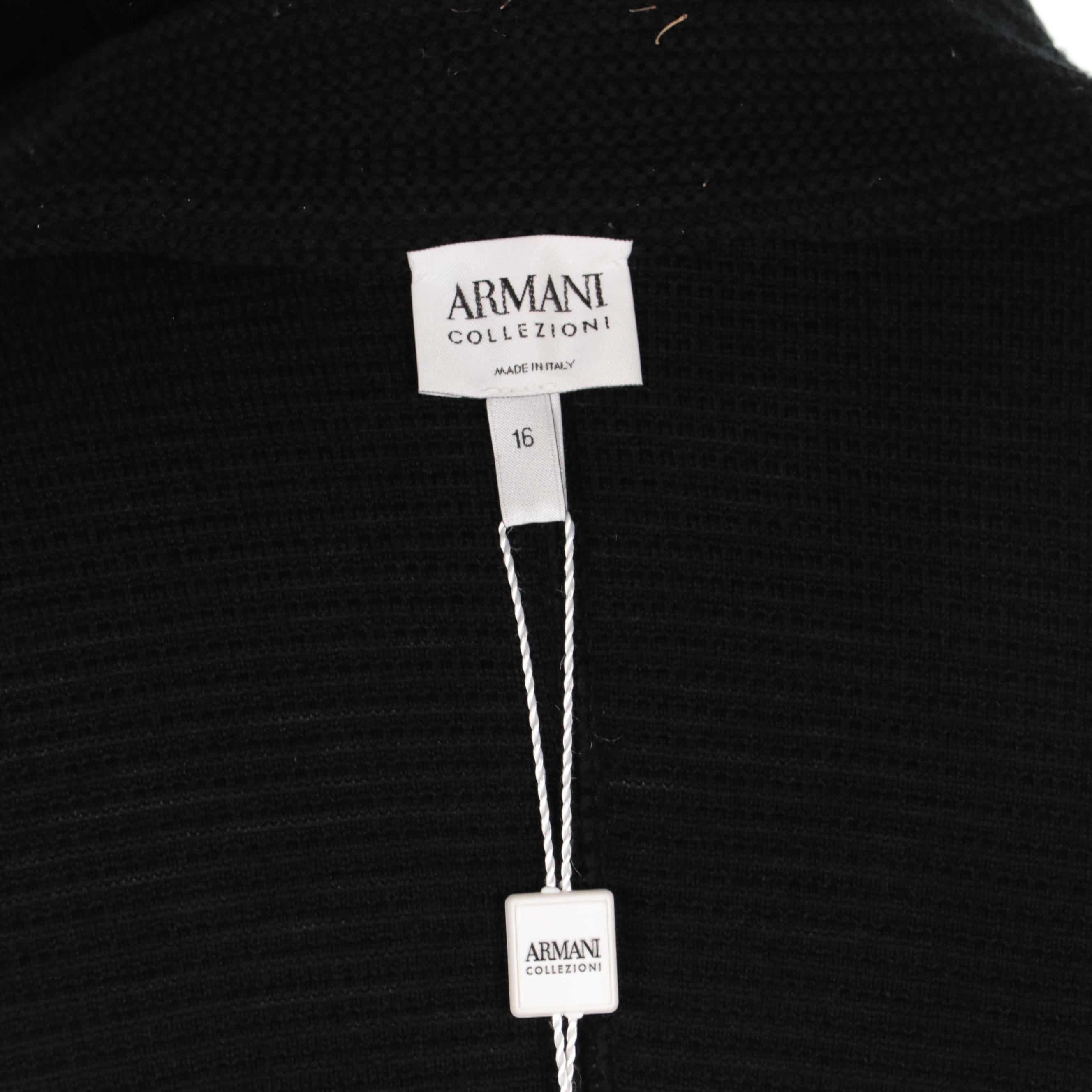 Armani Collezioni Black Knit Jacket with Pleated Ruffle Velvet Trim, NWT