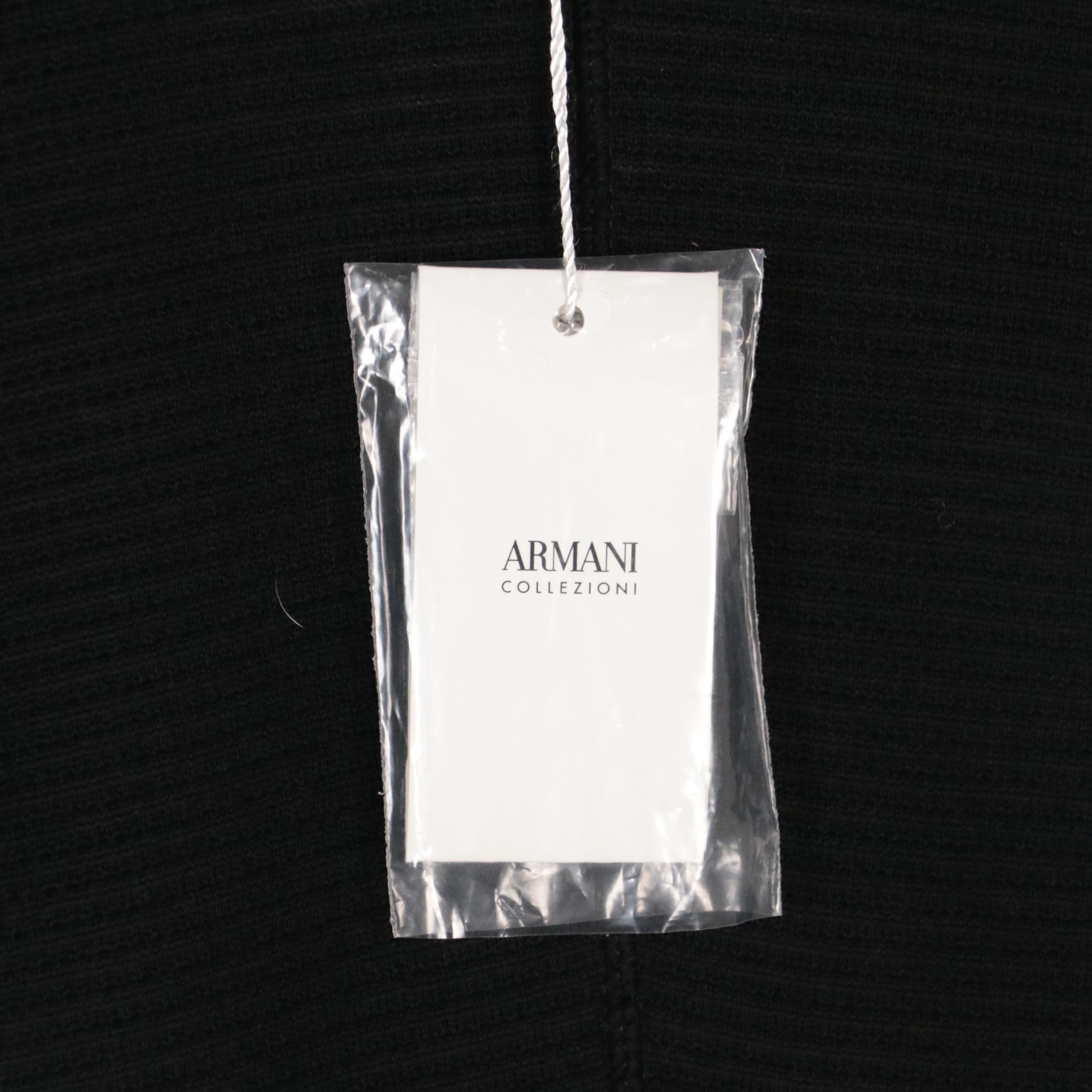 Armani Collezioni Black Knit Jacket with Pleated Ruffle Velvet Trim, NWT