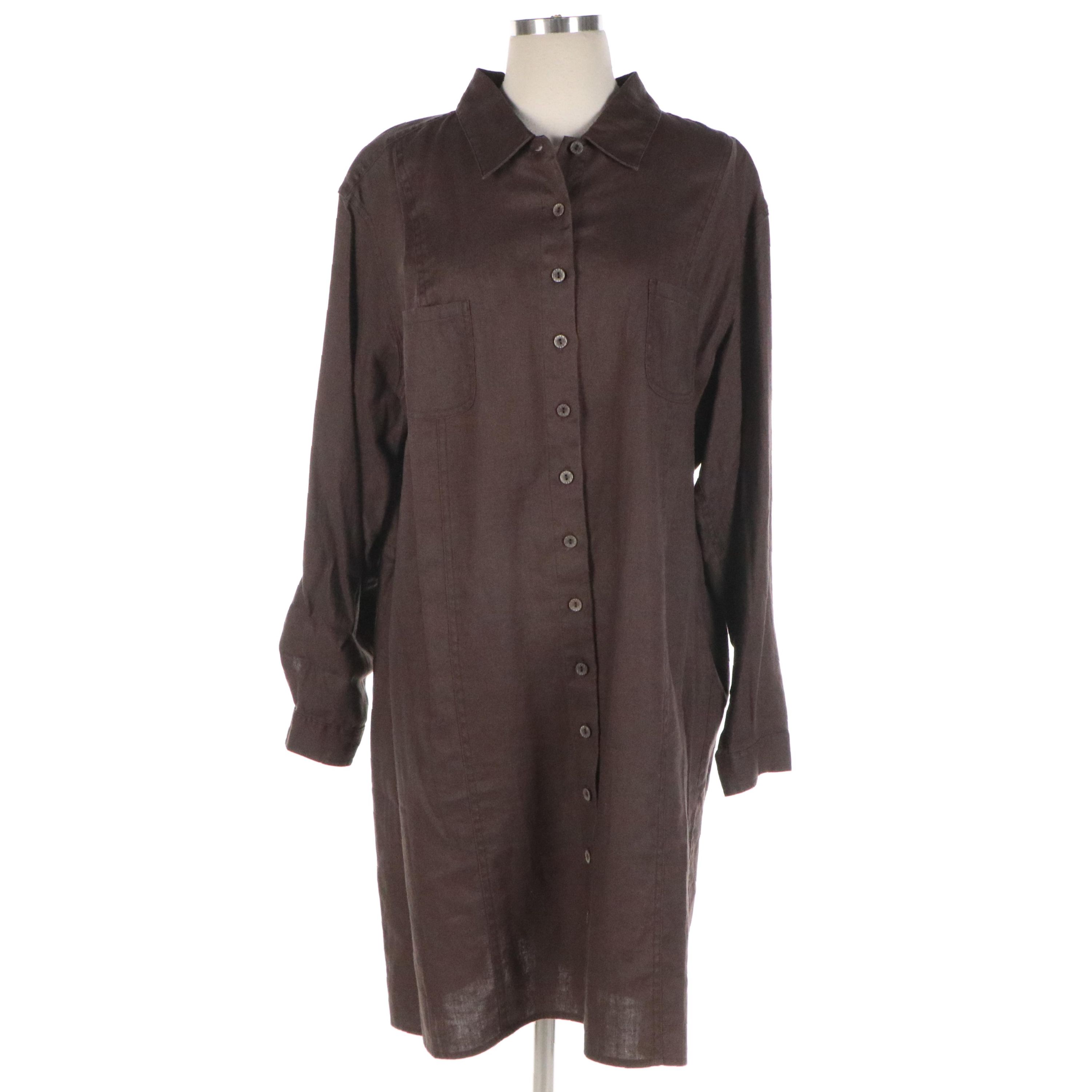 J. Jill Shirt Dress in Truffle Brown Linen with Tag EBTH