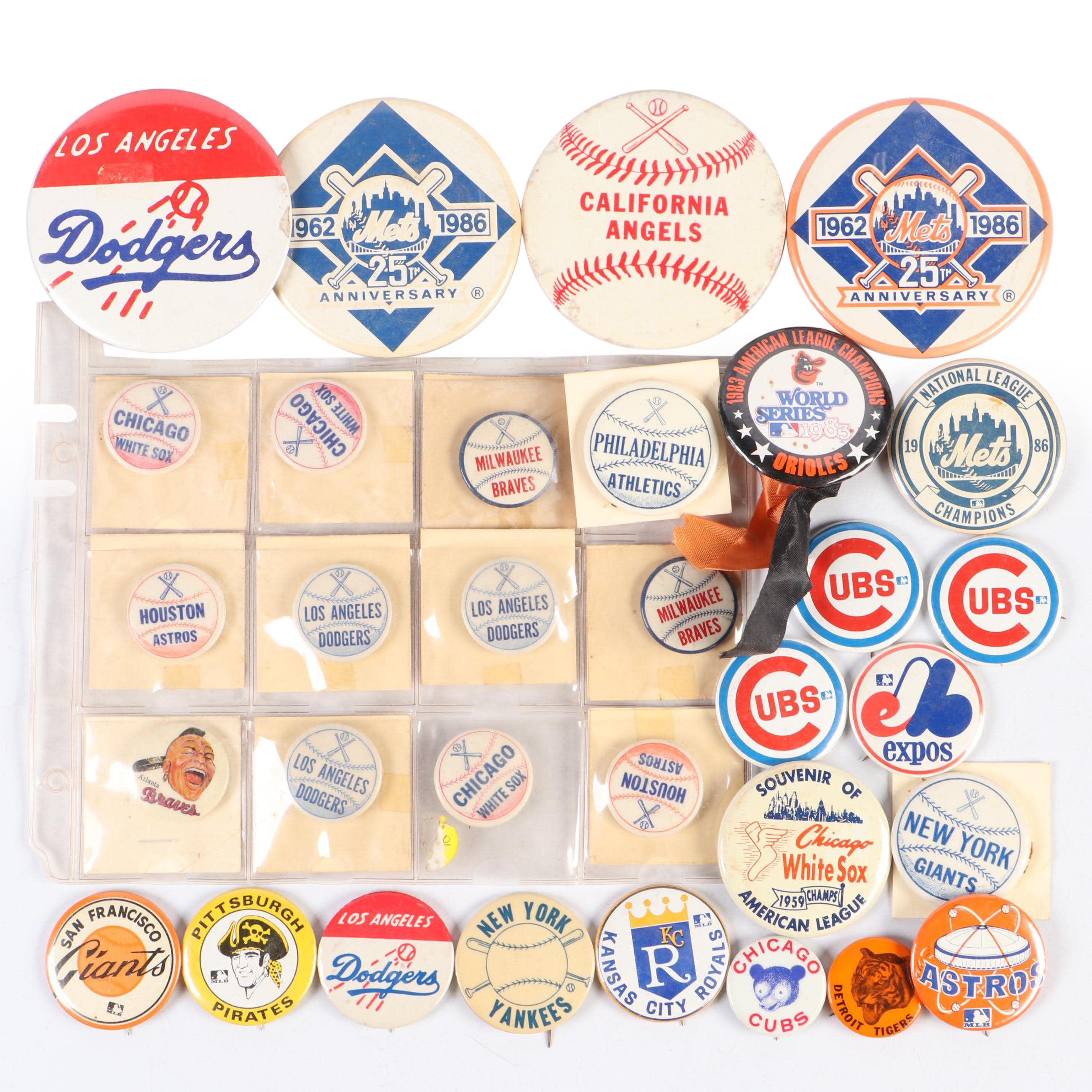 New York Mets, Chicago Cubs, and More Baseball Team Pins, Mid–Late 20th Century