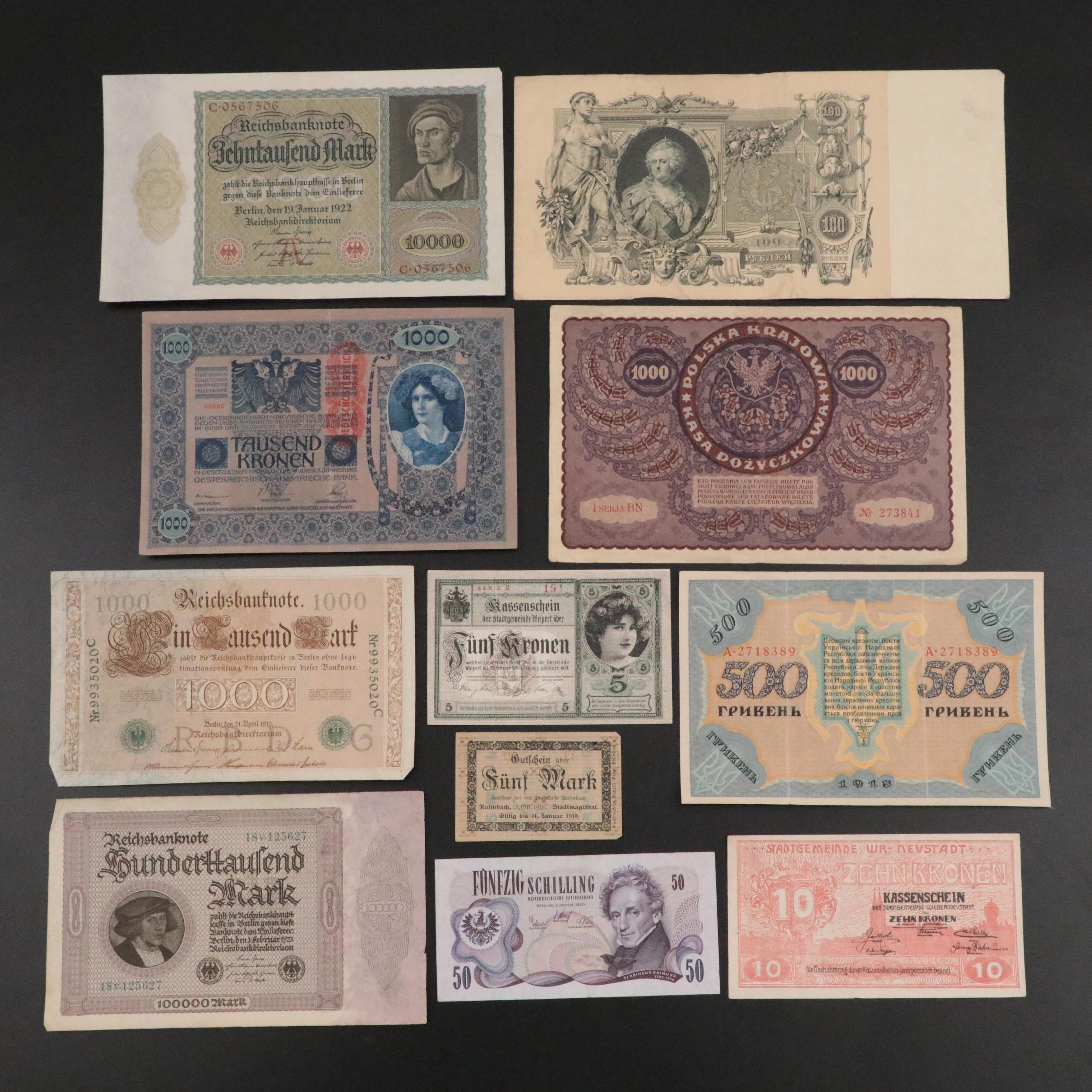 European Currency Banknotes, Early to Mid 20th Century