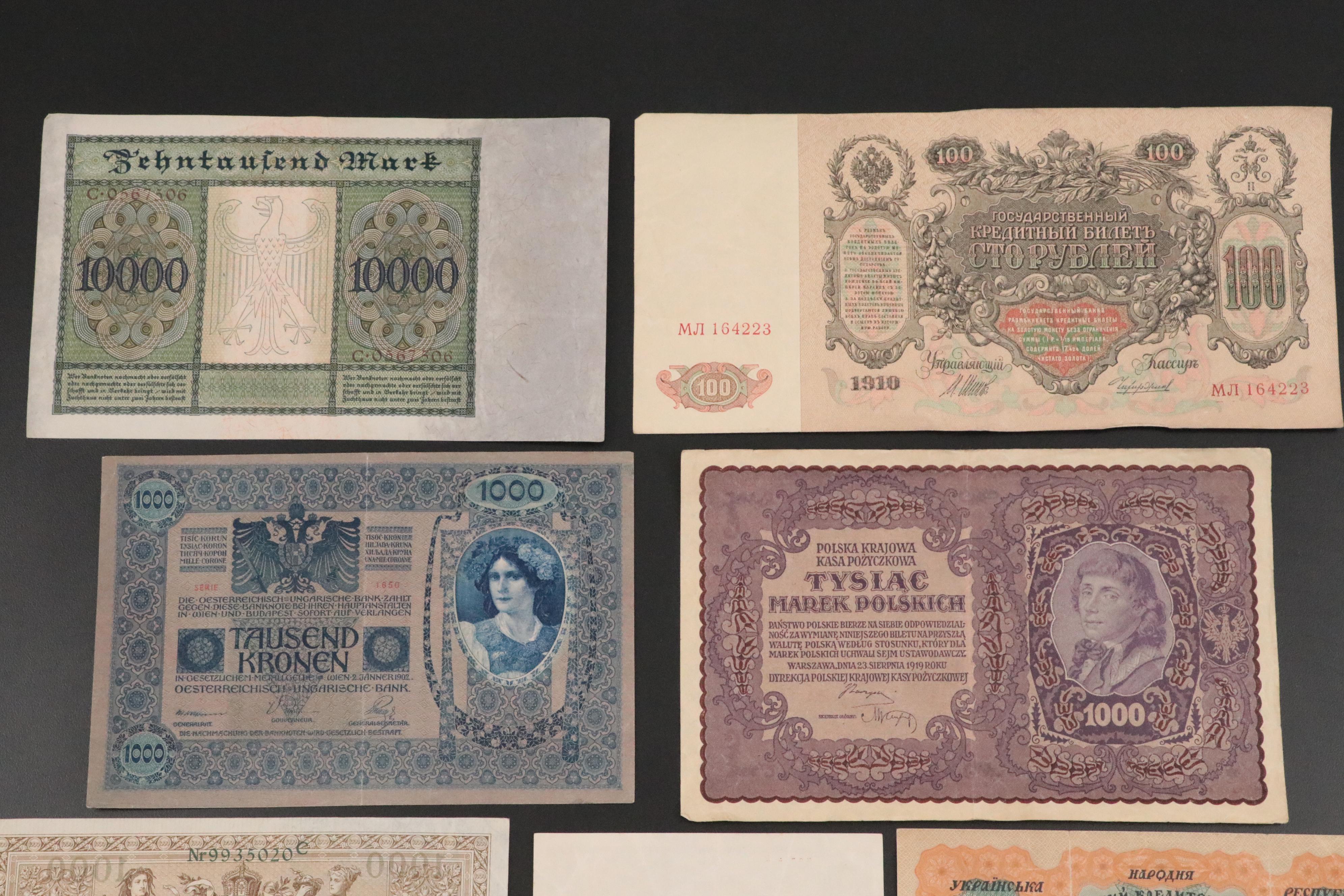 European Currency Banknotes, Early to Mid 20th Century