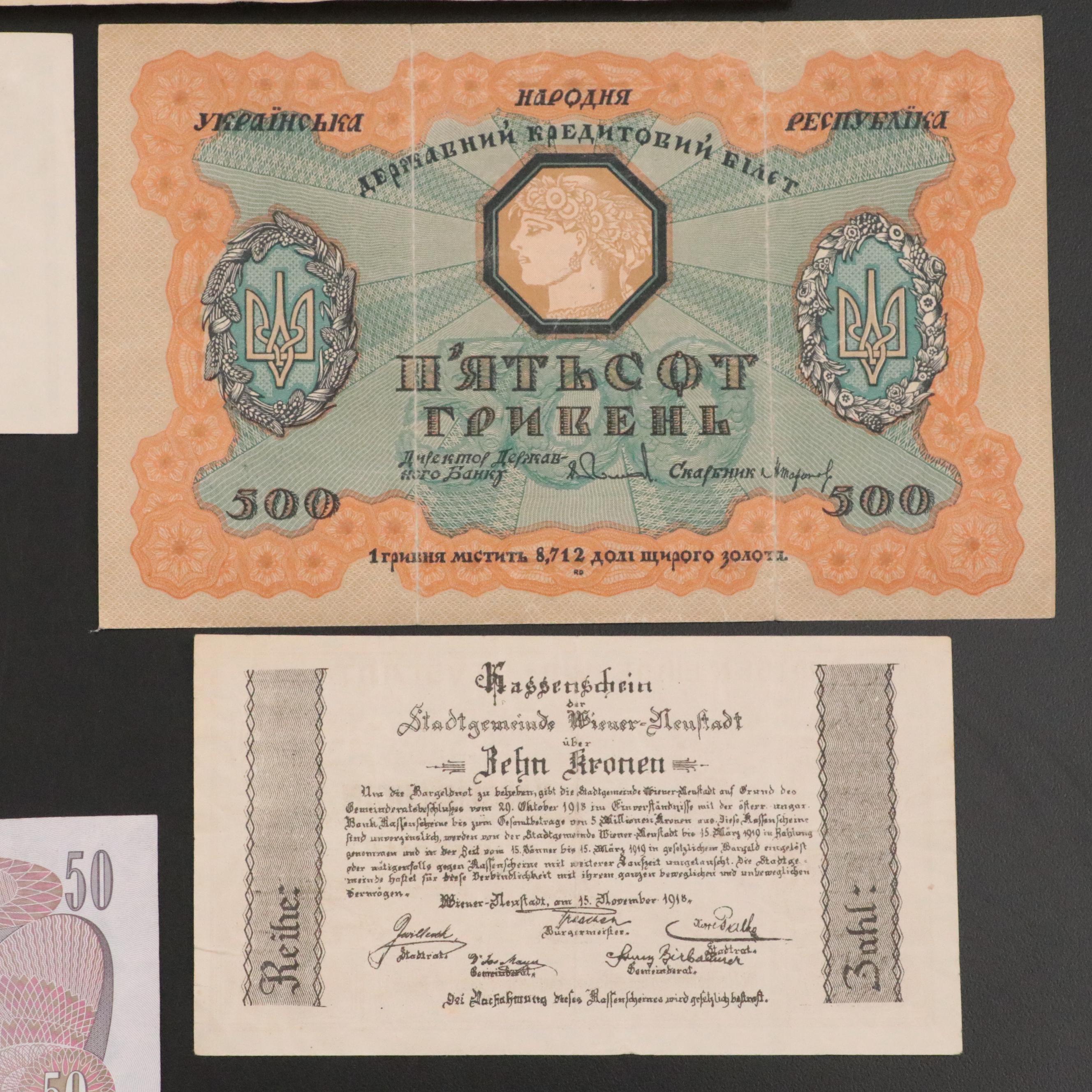 European Currency Banknotes, Early to Mid 20th Century