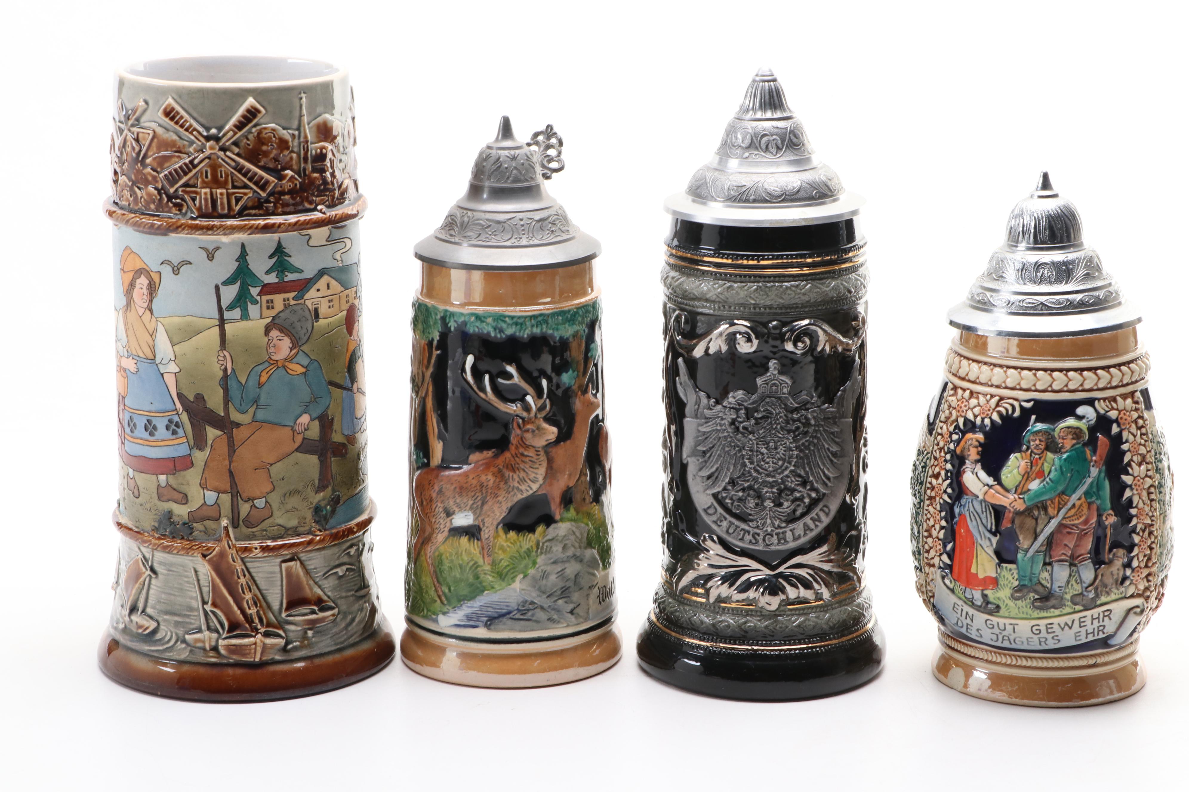 Stoneware and Pewter German Beer Steins
