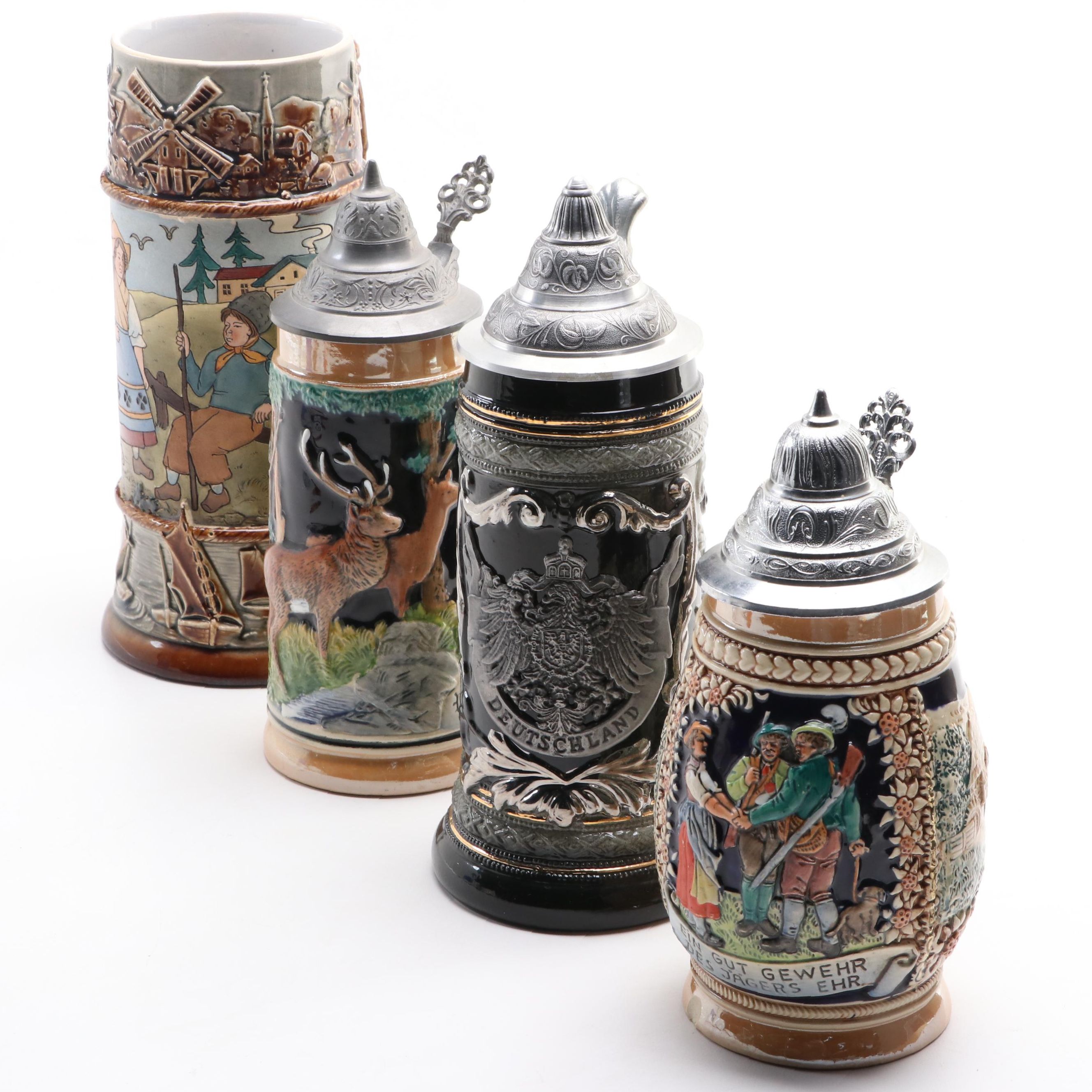 Stoneware and Pewter German Beer Steins