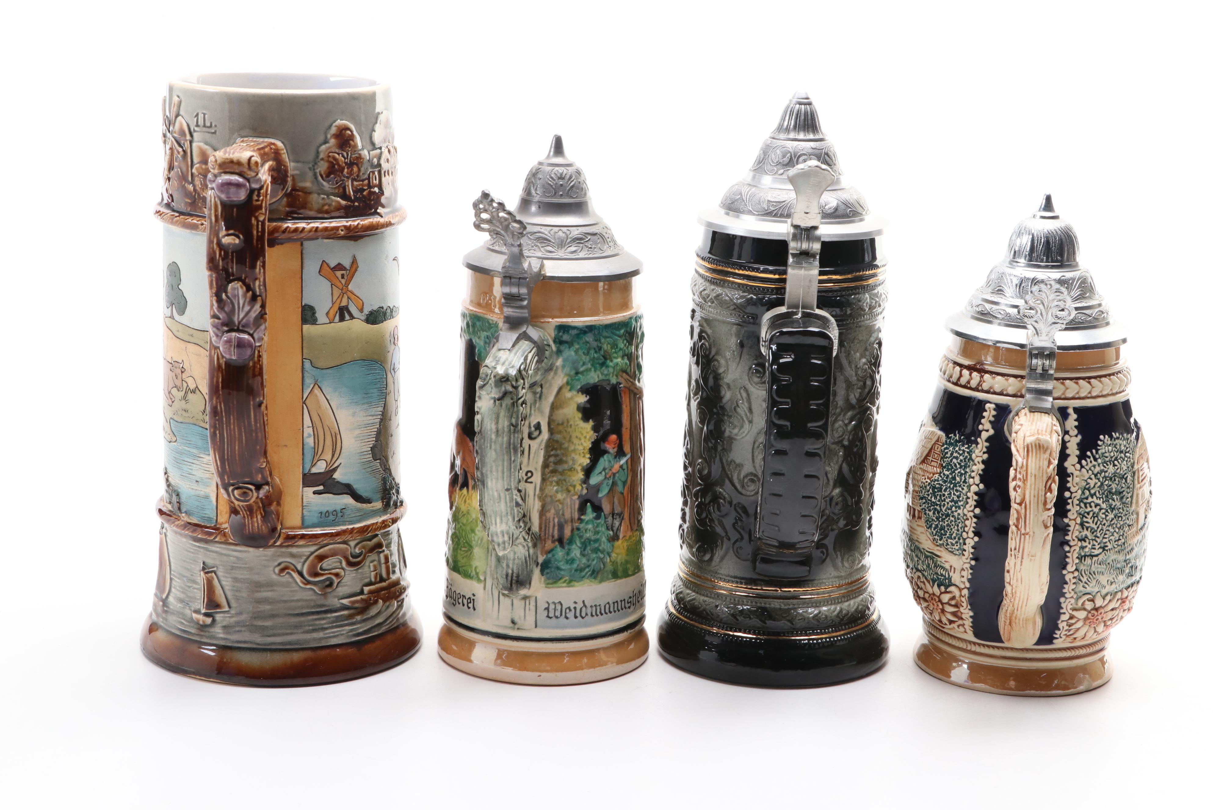 Stoneware and Pewter German Beer Steins