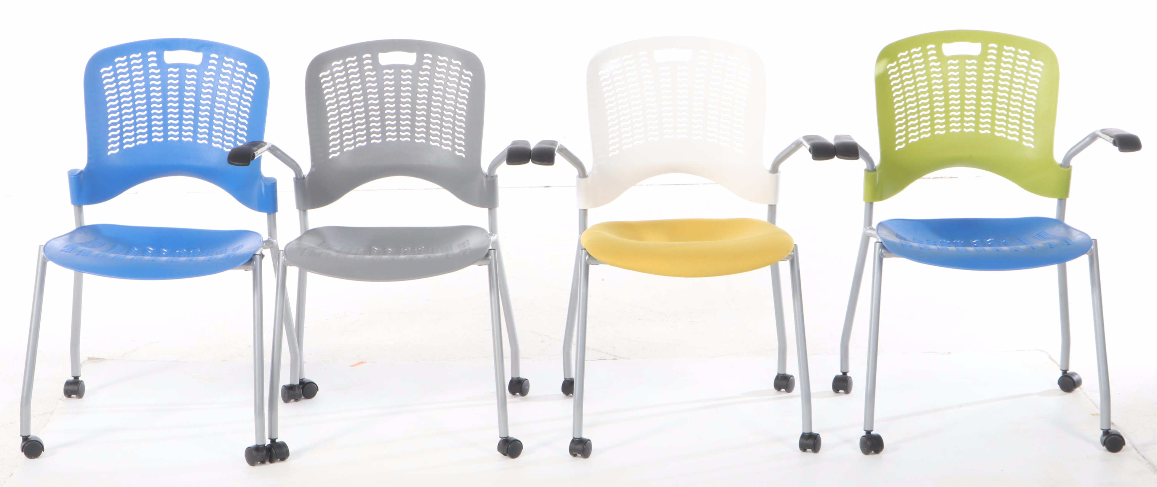 Four Safco "Sassy" Powder-Coated Metal and Molded Plastic Stacking Desk Chairs