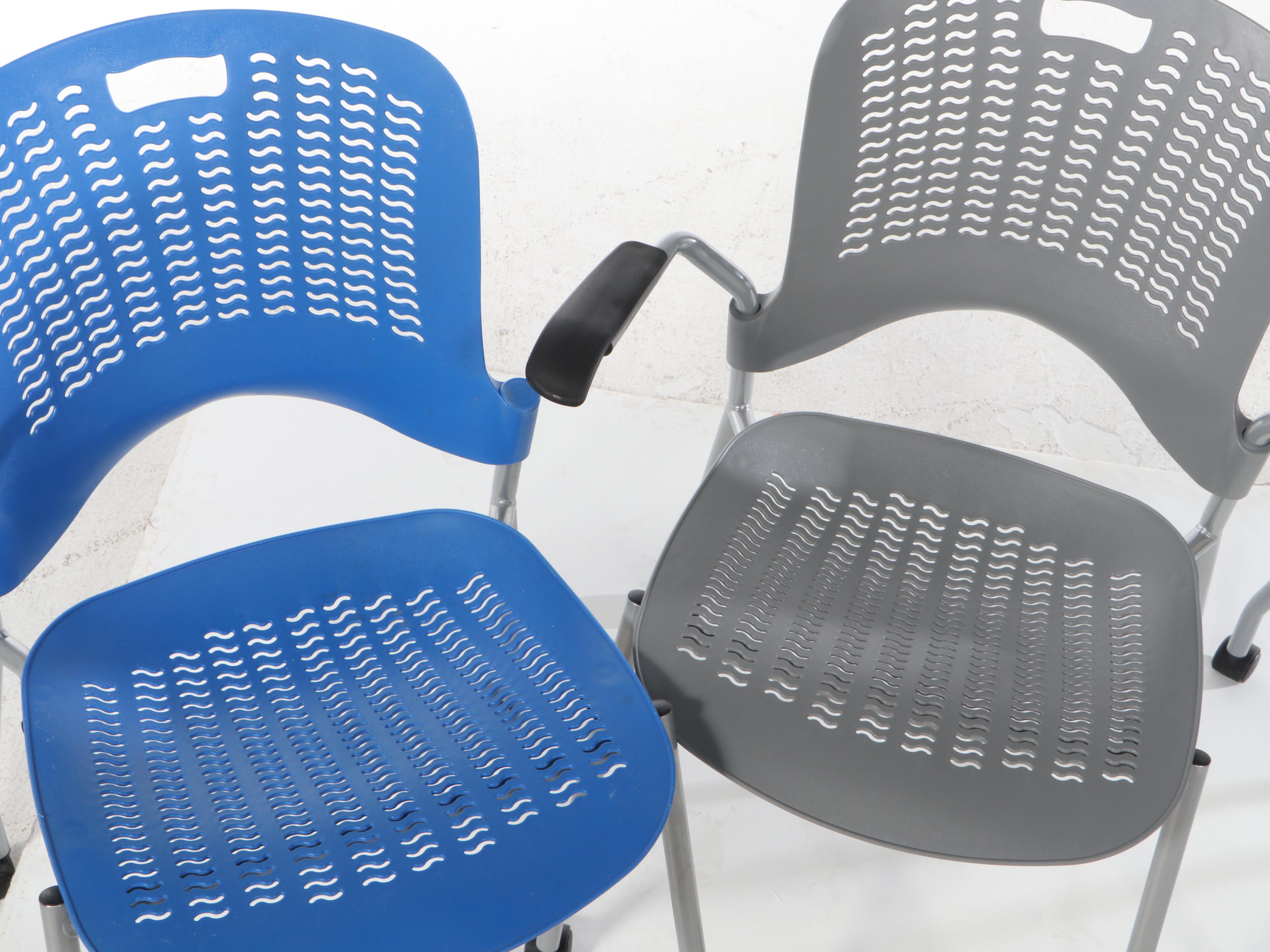 Four Safco "Sassy" Powder-Coated Metal and Molded Plastic Stacking Desk Chairs