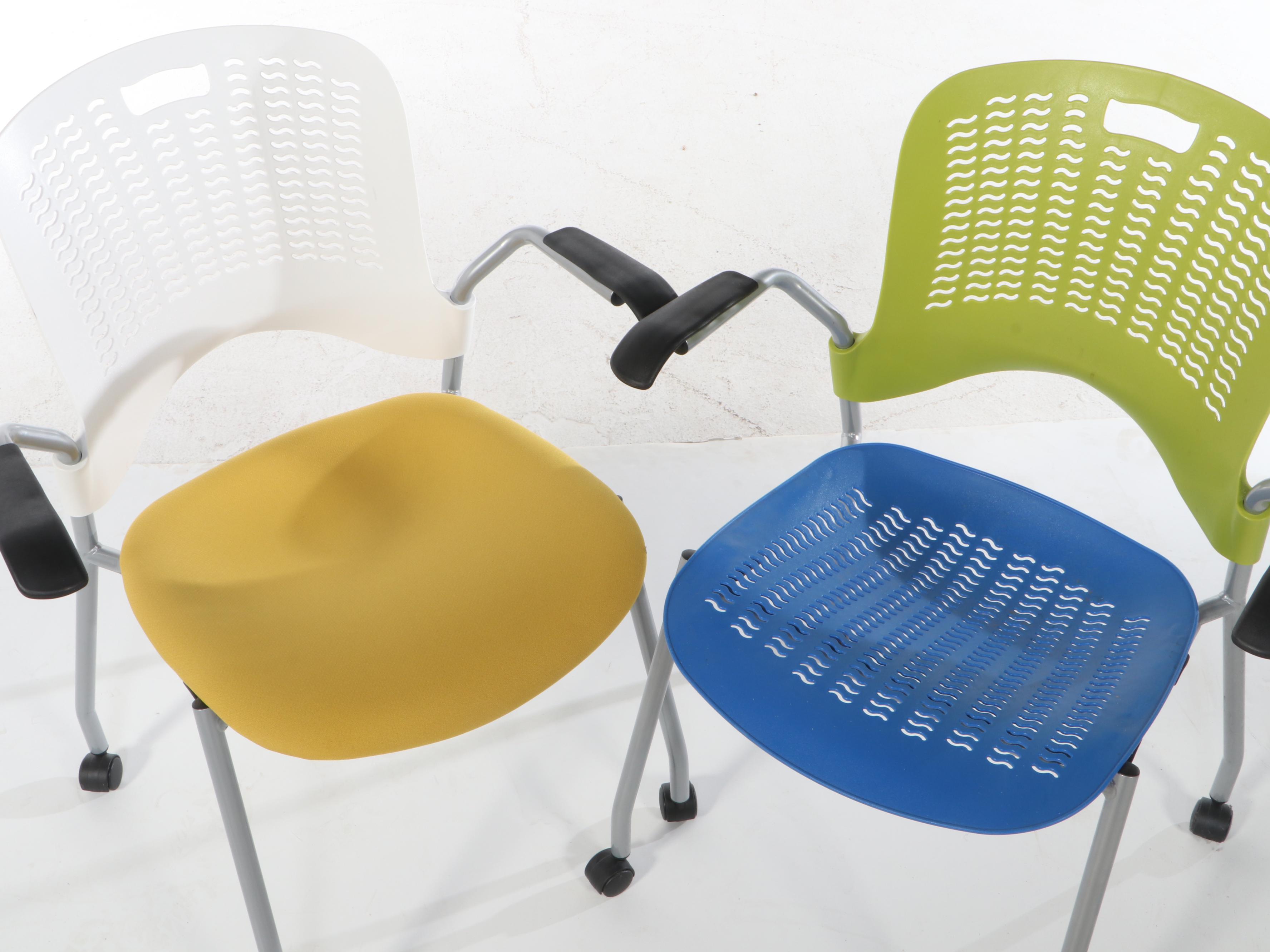 Four Safco "Sassy" Powder-Coated Metal and Molded Plastic Stacking Desk Chairs