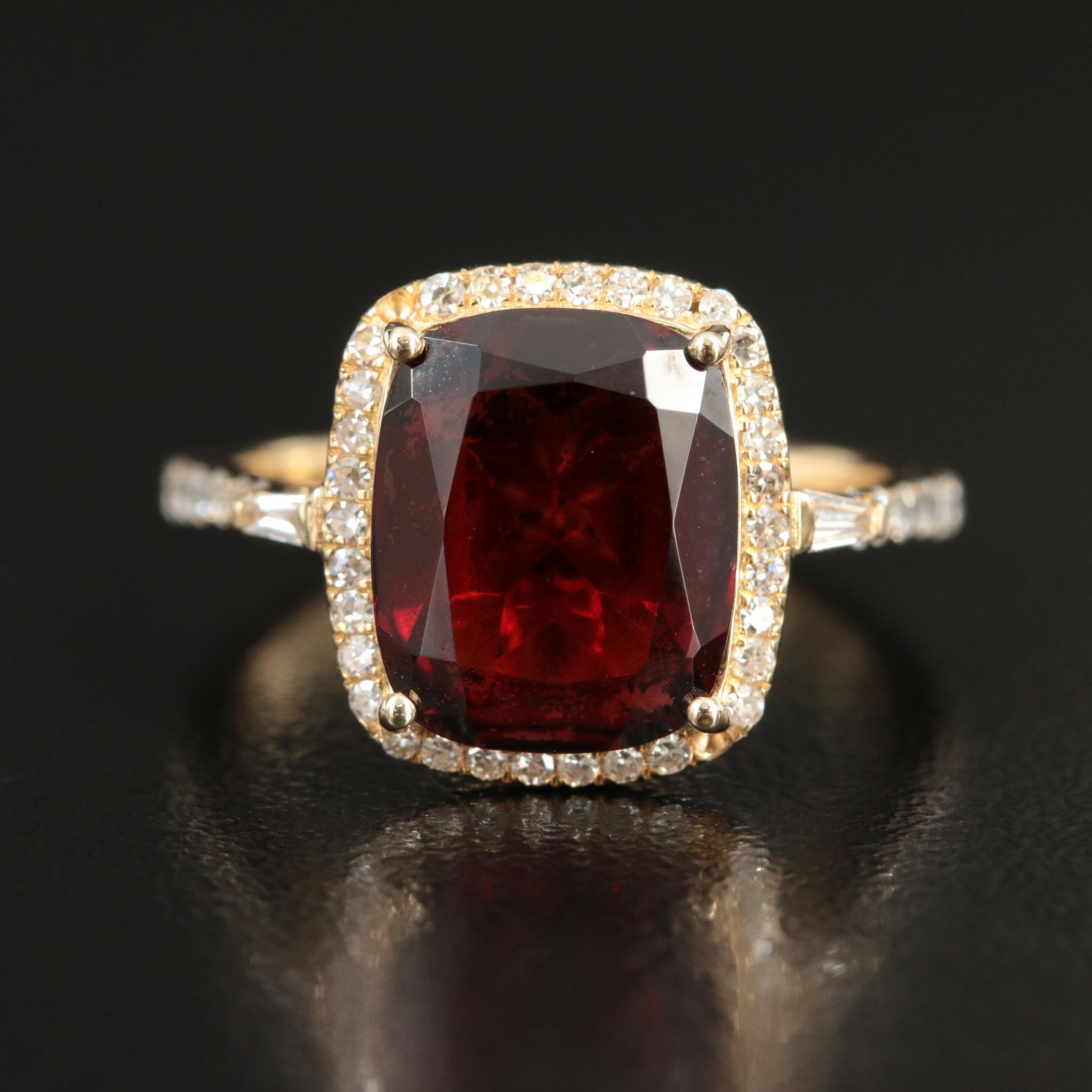 Effy 14K Garnet and 0.35 CTW Diamond Halo Ring