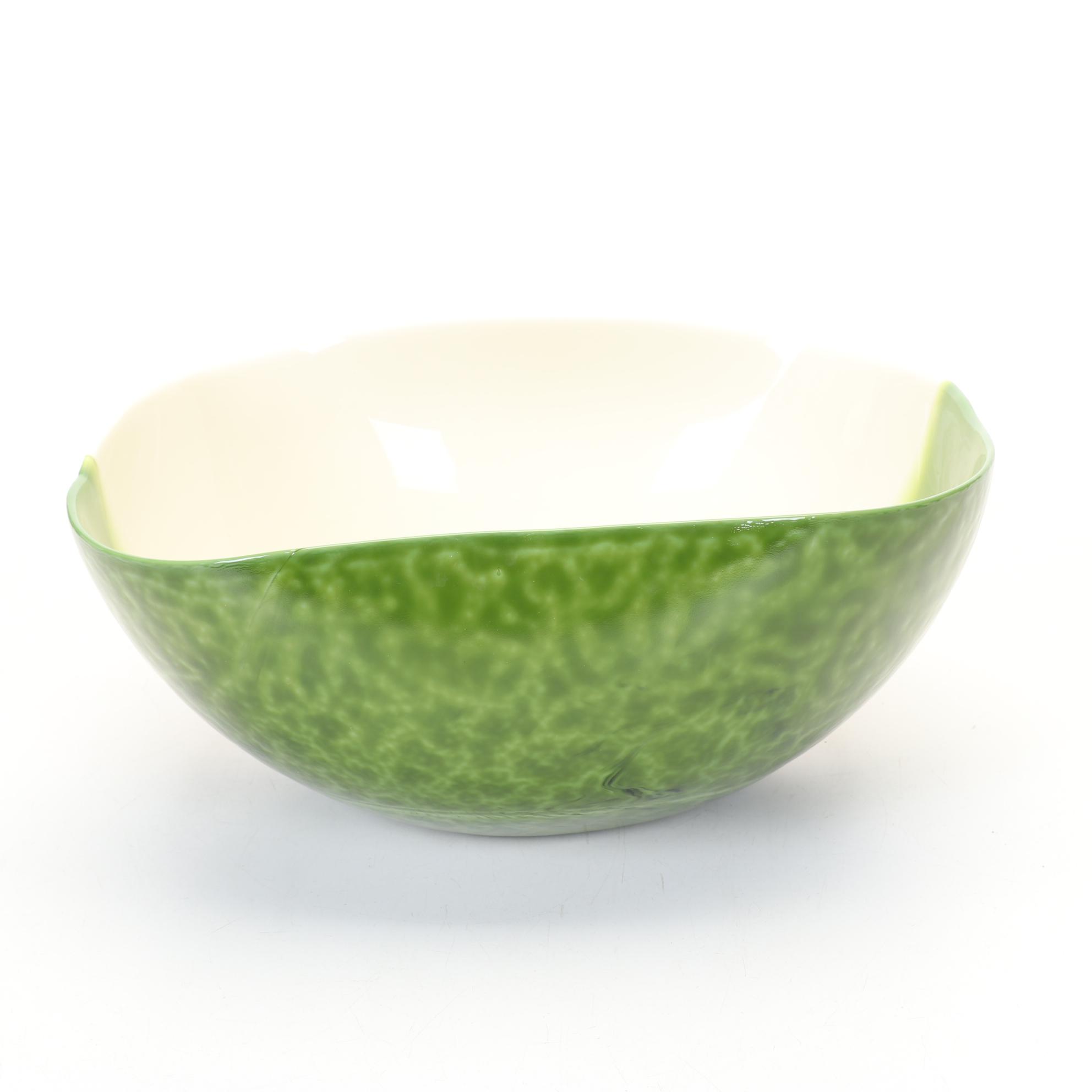 Trio of Green and Cream Art Glass Bowls