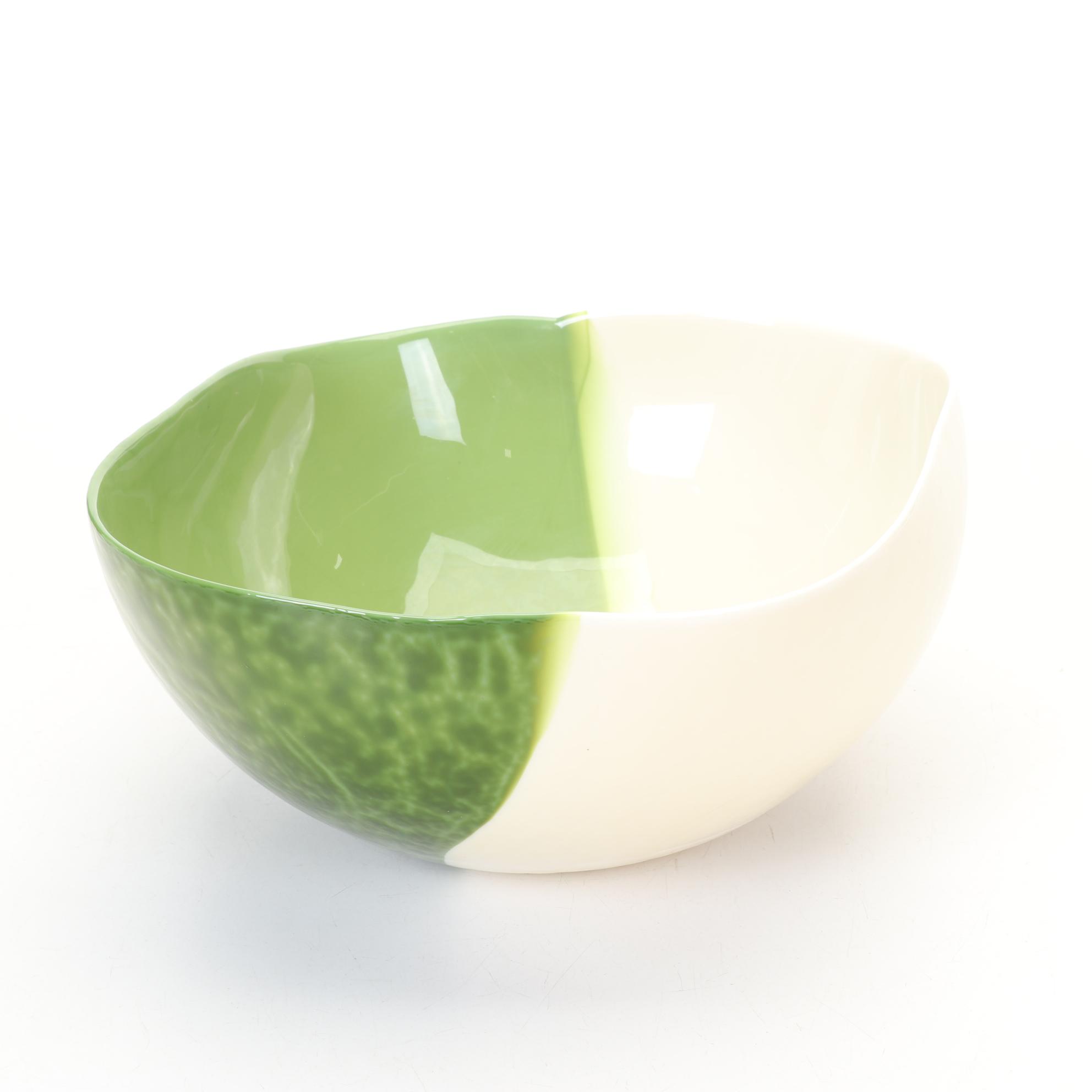 Trio of Green and Cream Art Glass Bowls
