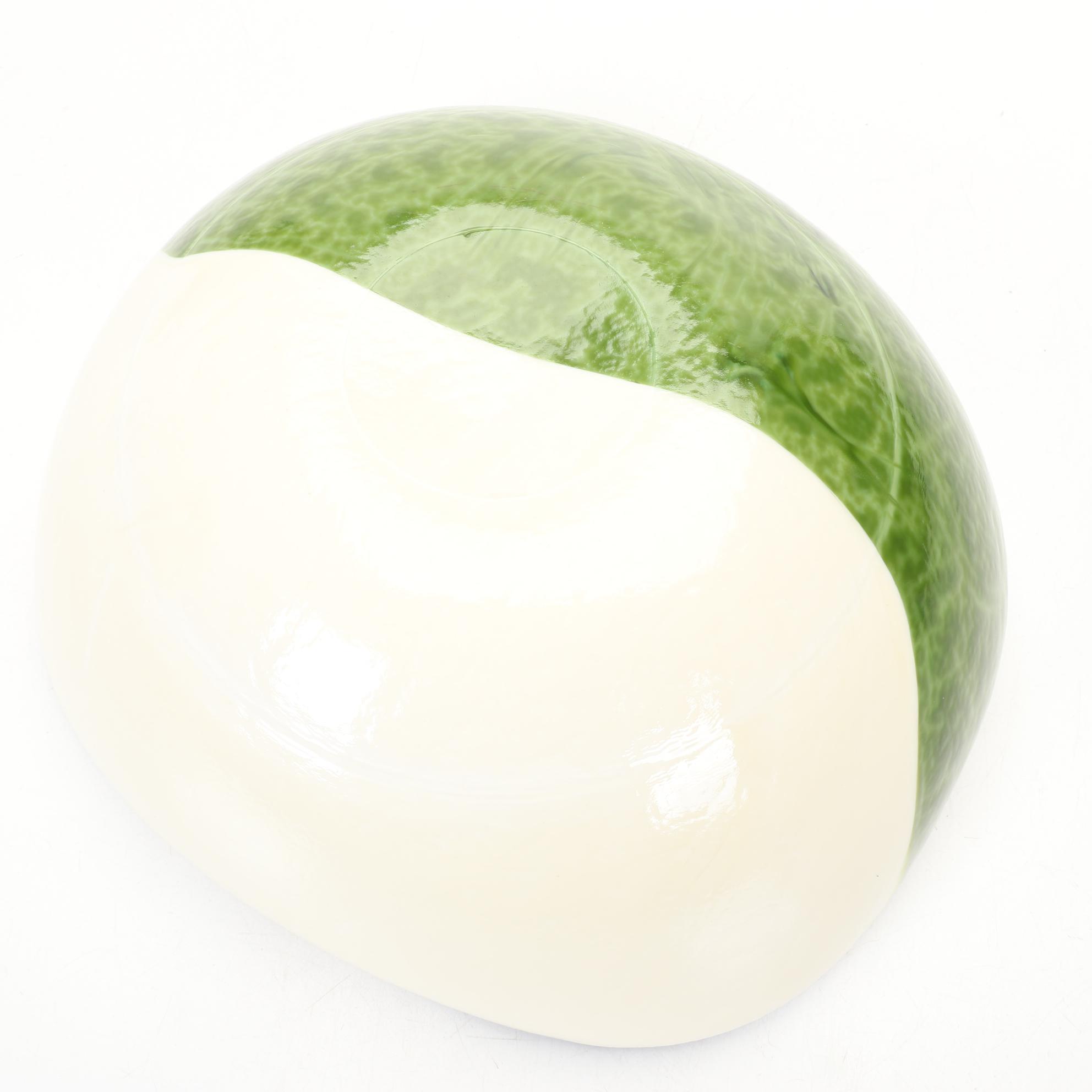 Trio of Green and Cream Art Glass Bowls