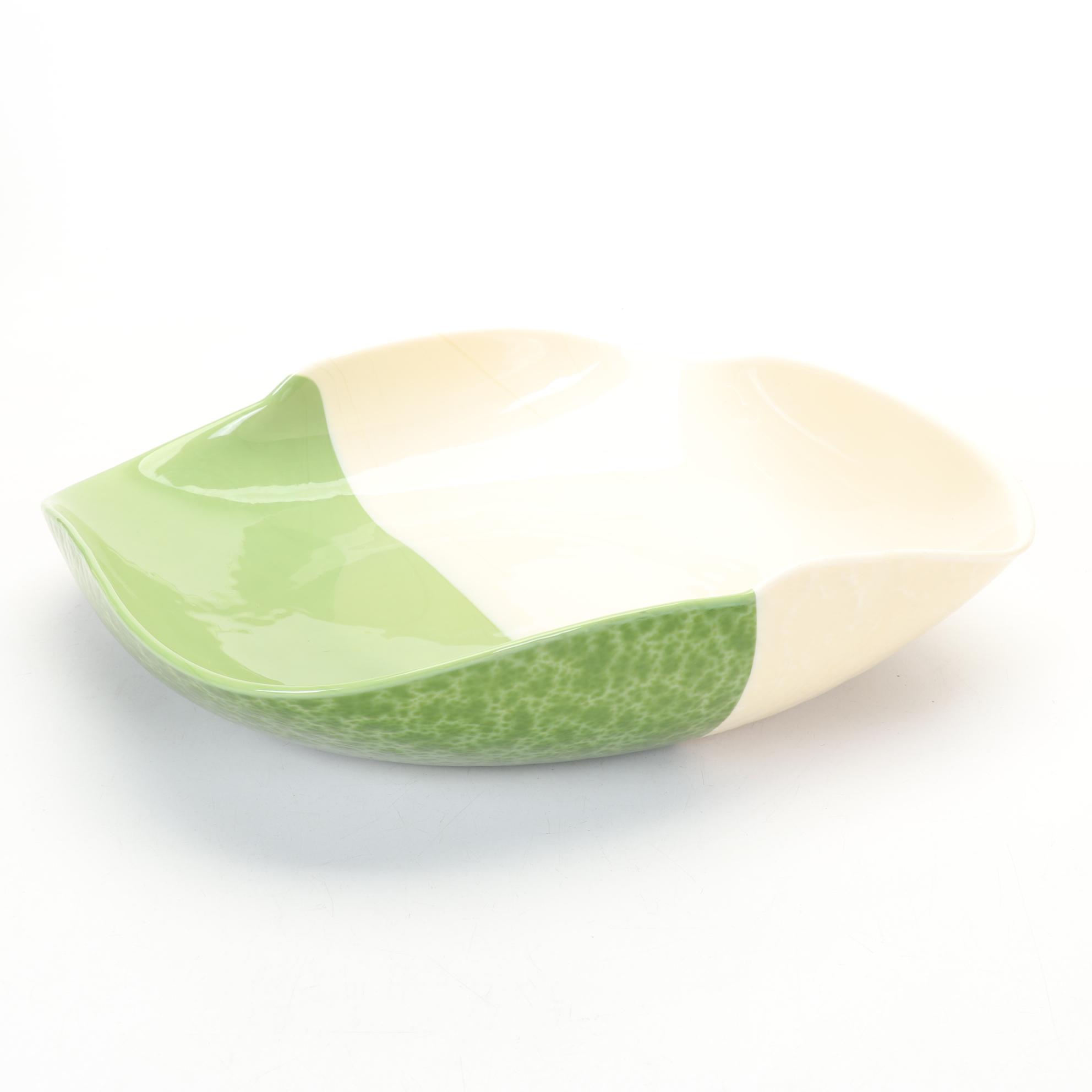 Trio of Green and Cream Art Glass Bowls