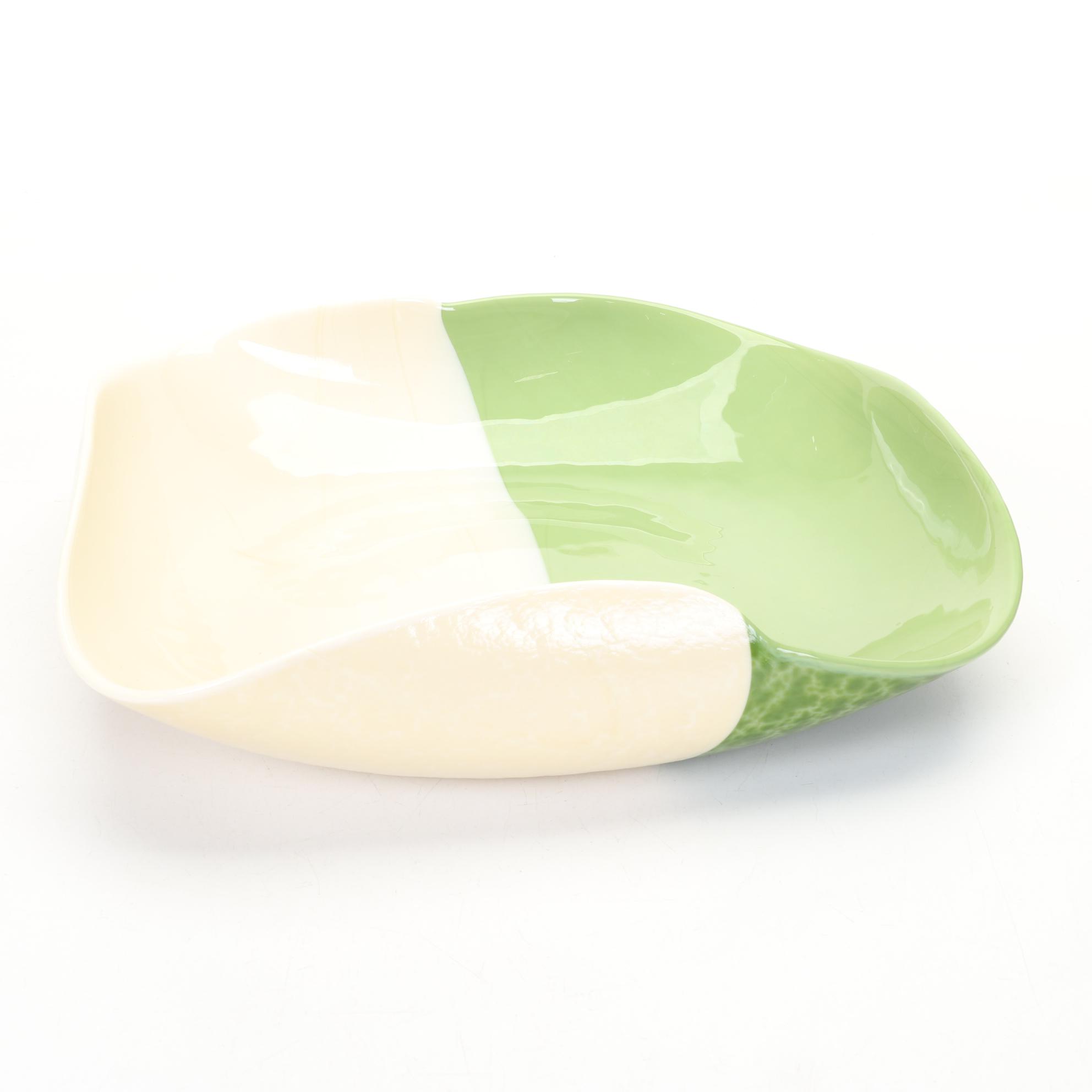 Trio of Green and Cream Art Glass Bowls