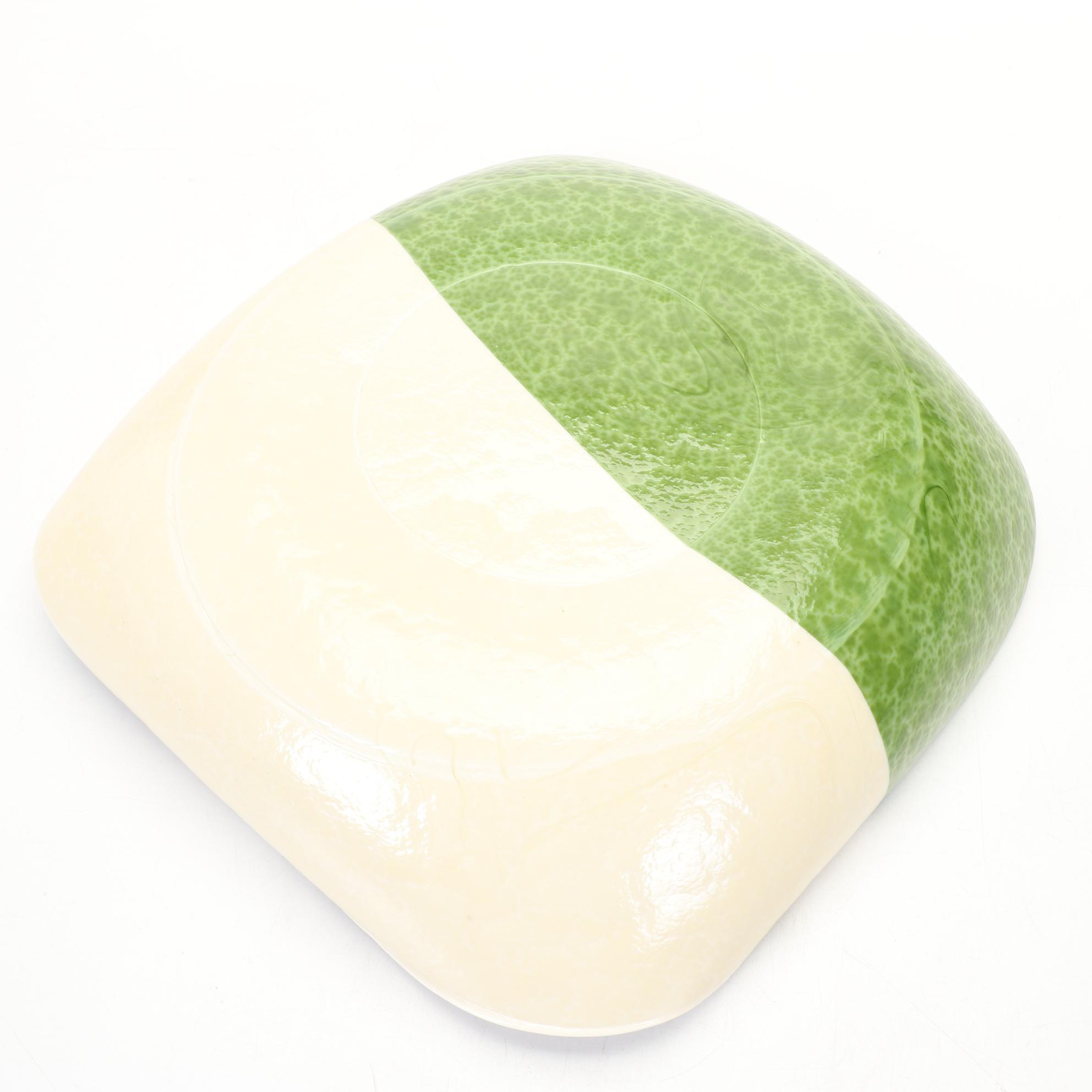 Trio of Green and Cream Art Glass Bowls