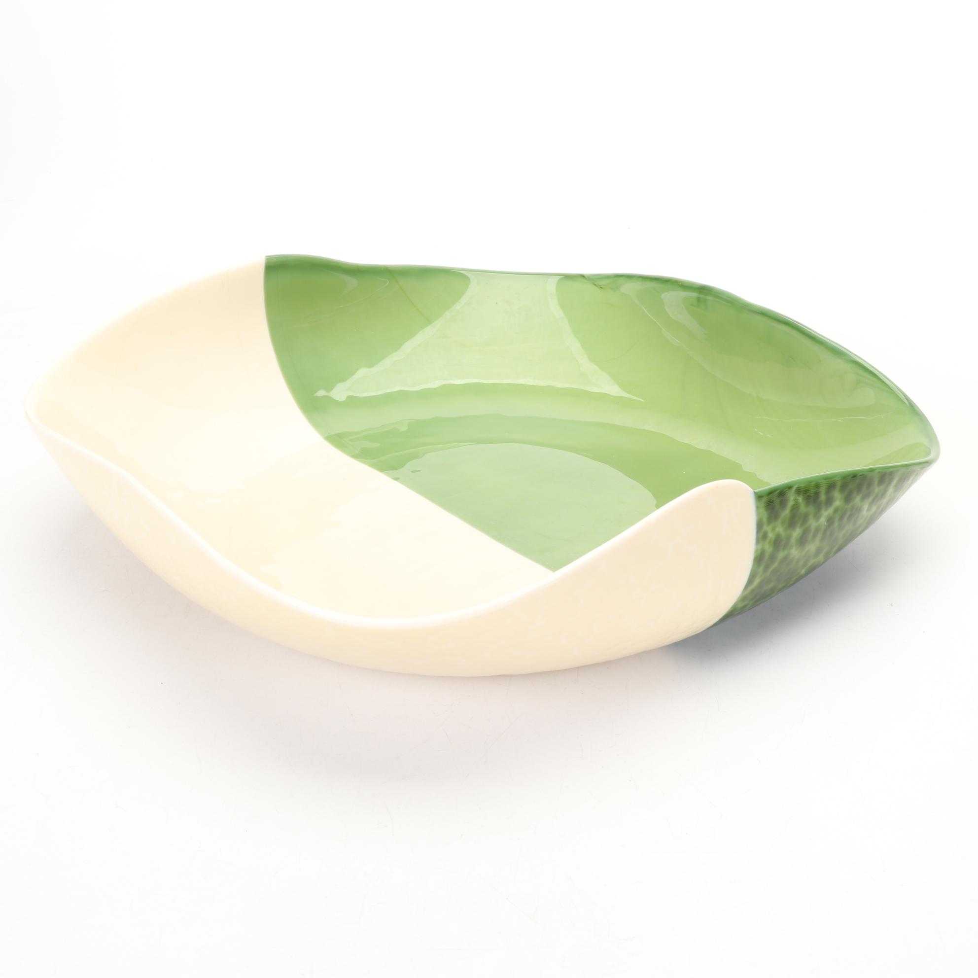 Trio of Green and Cream Art Glass Bowls