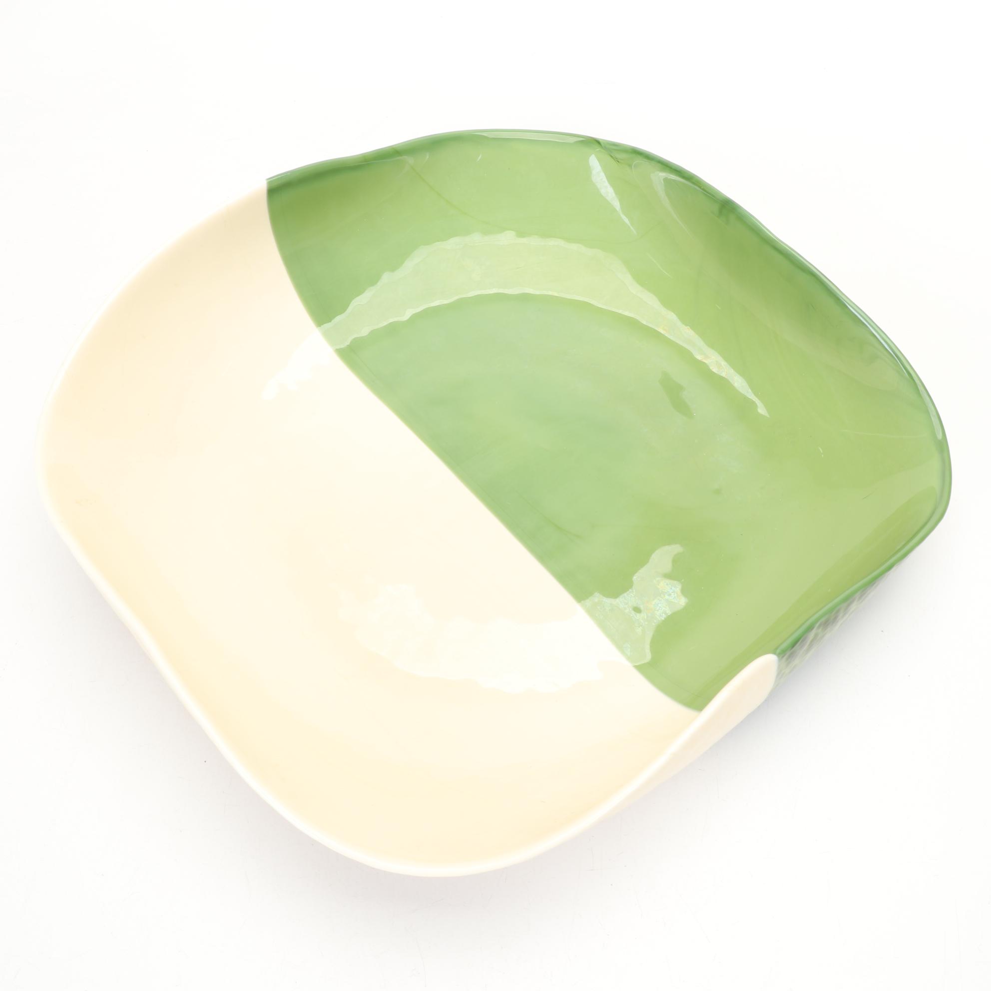 Trio of Green and Cream Art Glass Bowls
