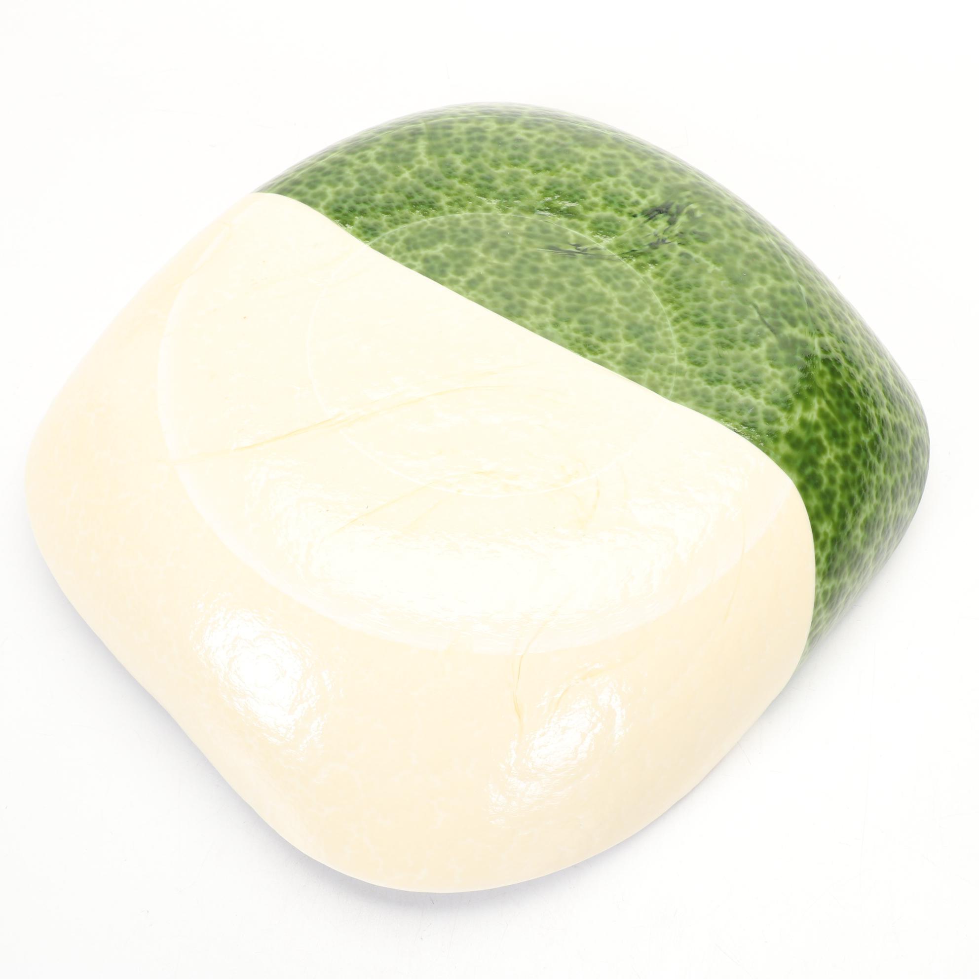 Trio of Green and Cream Art Glass Bowls