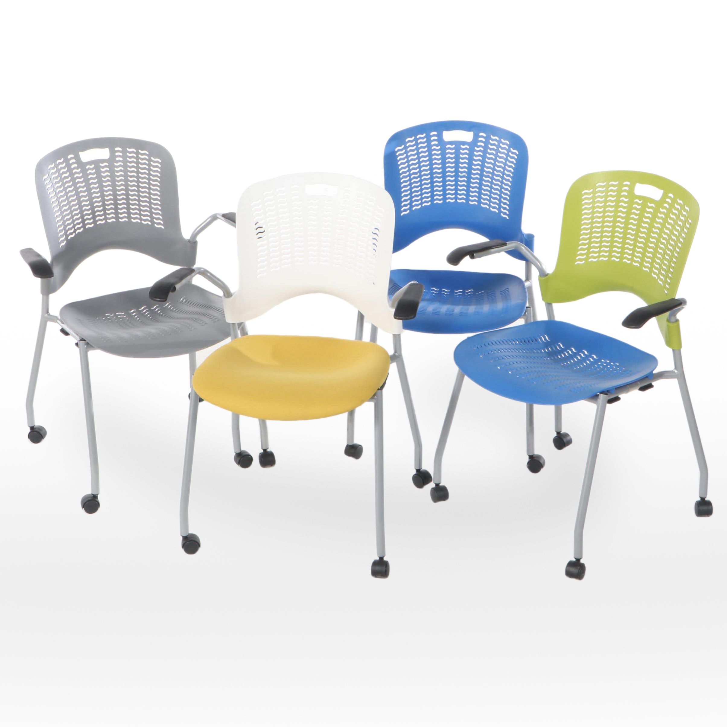 Four Safco "Sassy" Powder-Coated Metal and Molded Plastic Stacking Desk Chairs