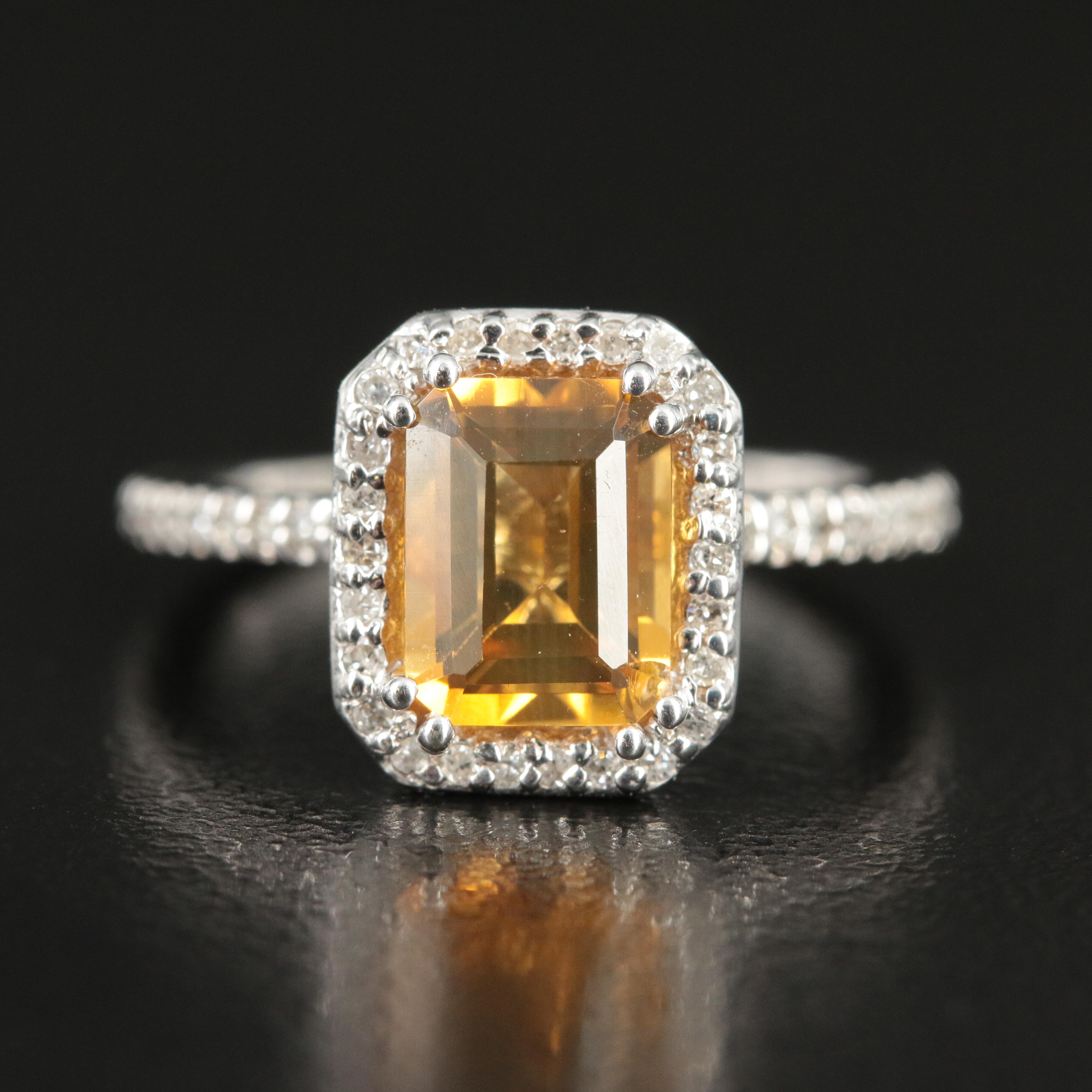Effy 14K Citrine and 0.26 CTW Diamond Halo Ring
