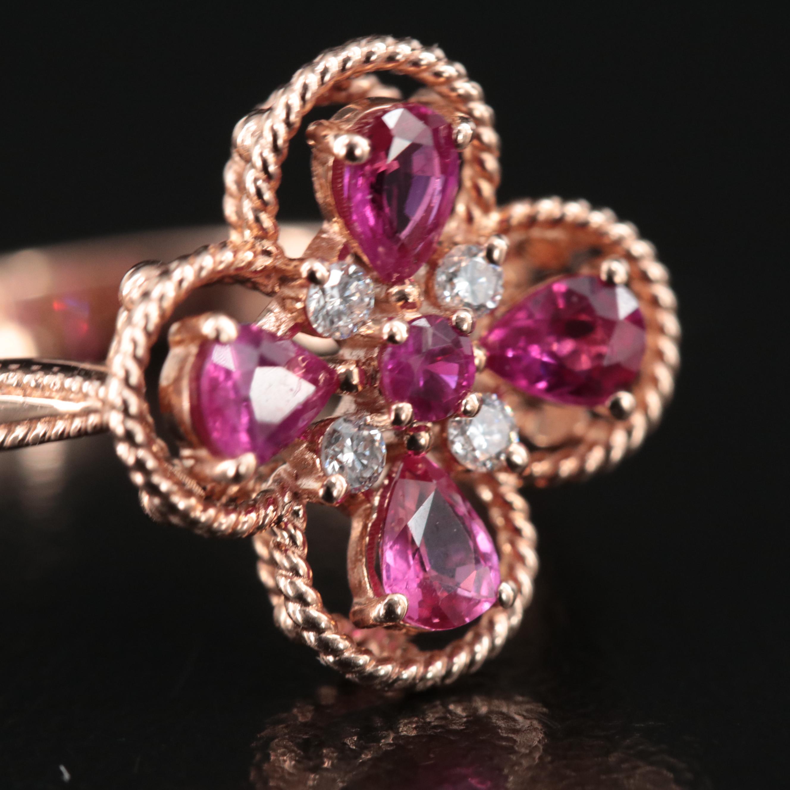 Effy 14K Rose Gold Ruby and Diamond Ring